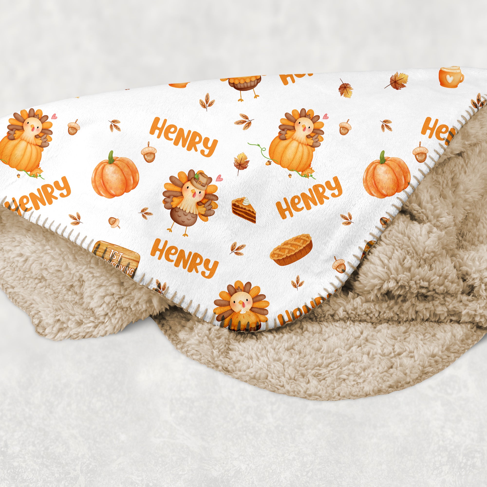 Personalized Blanket in Babe's 1st Thanks Giving