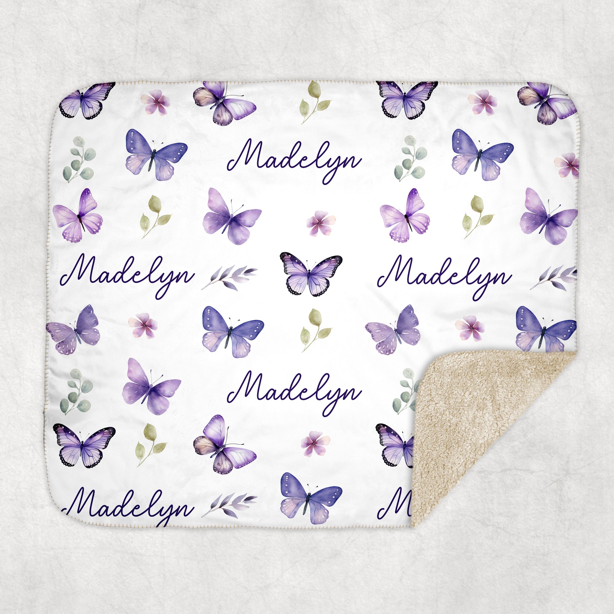 Personalized Blanket in Purple Butterfly