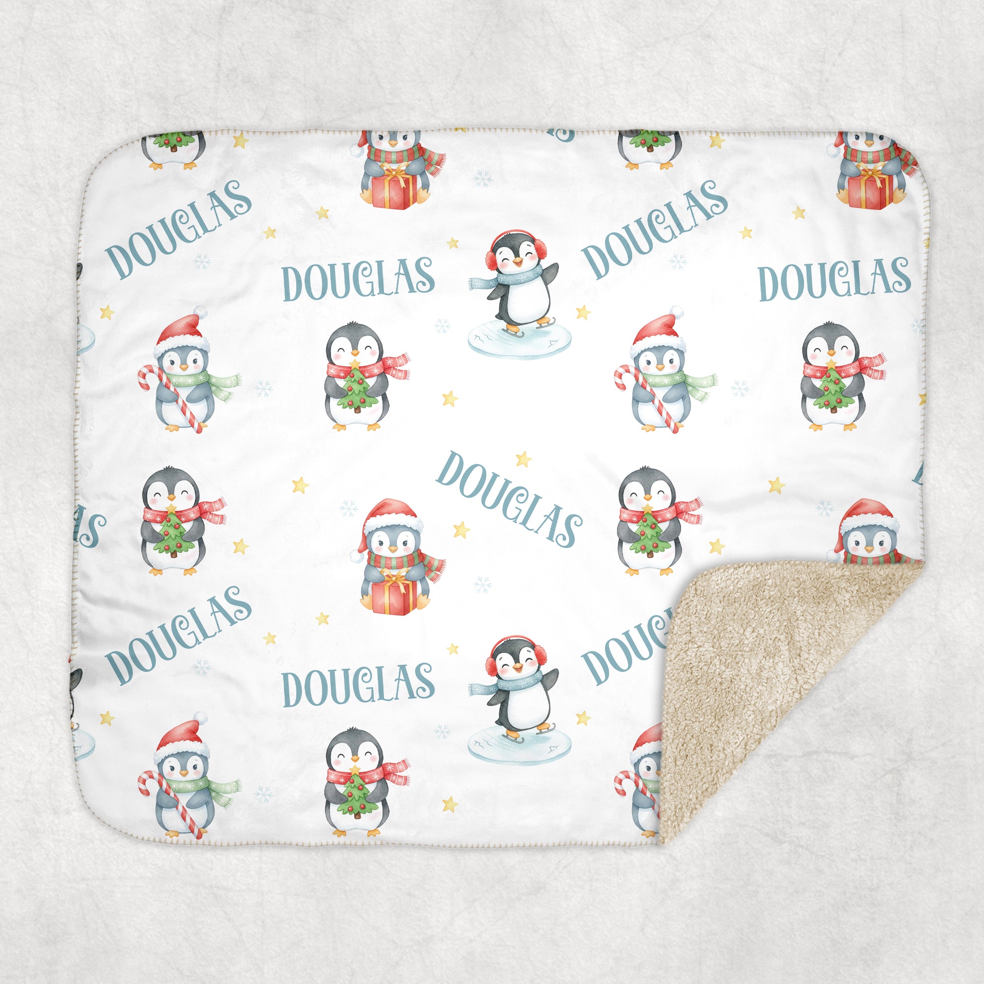 Personalized Blanket in Snow Penguin