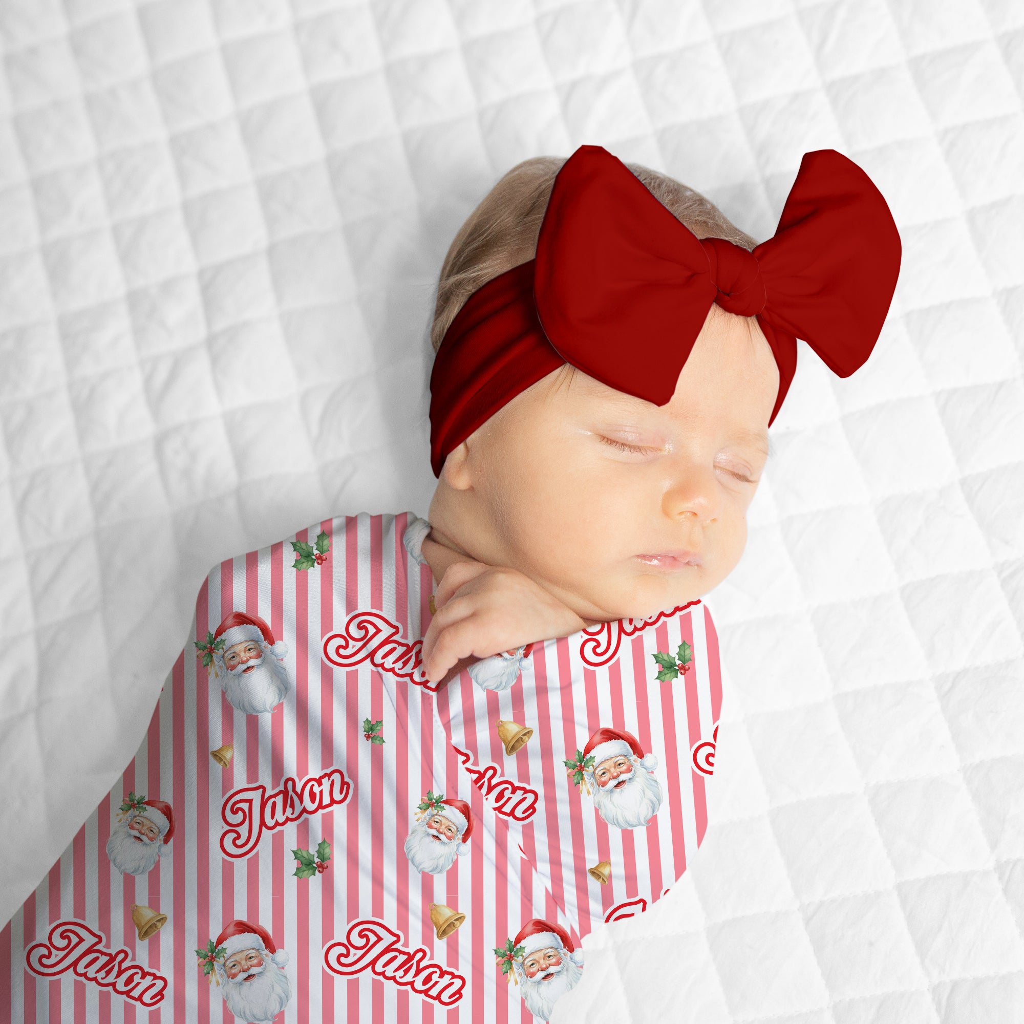 Personalized Bow Headband in Santa Red