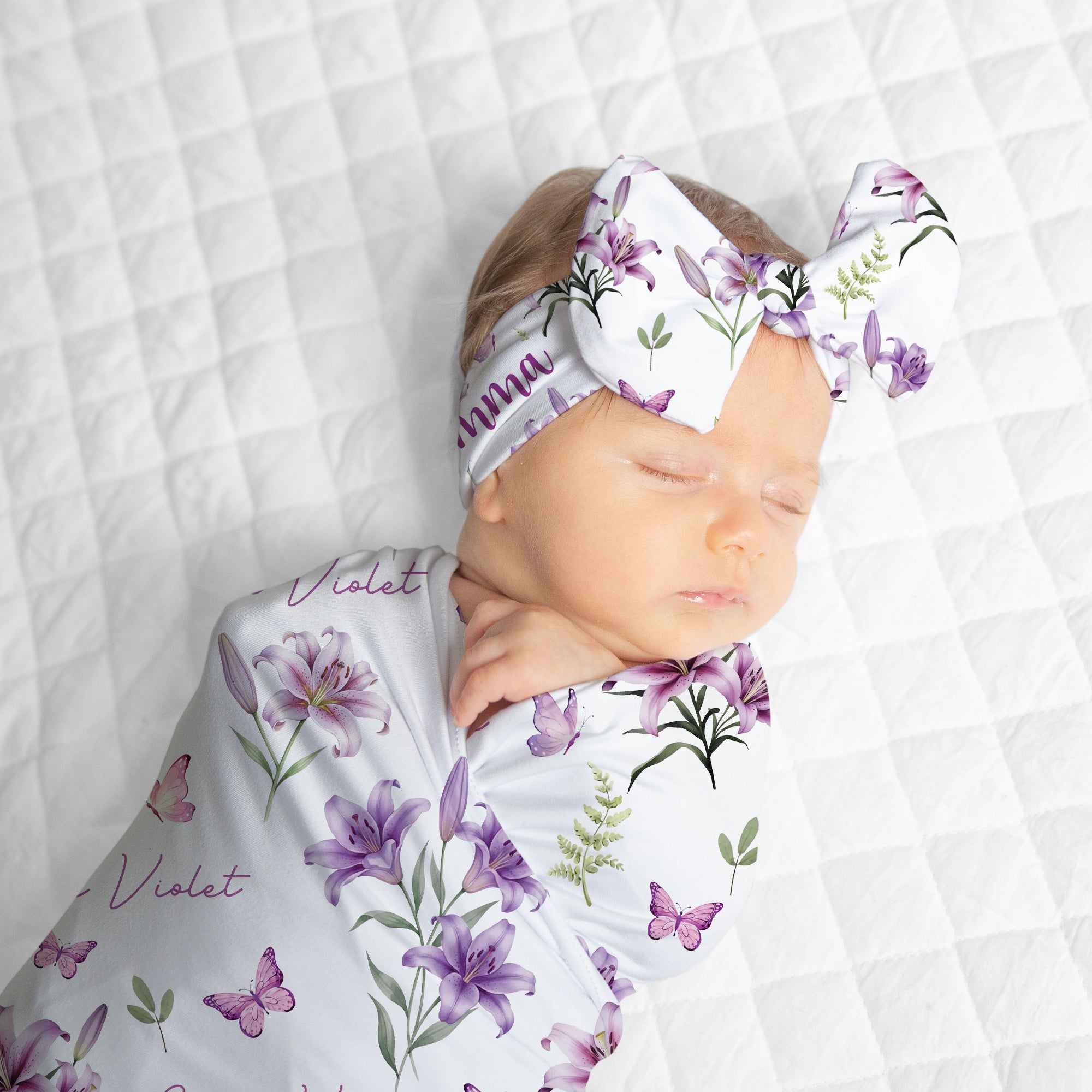 Personalized Bow Headband in Purple Lilys