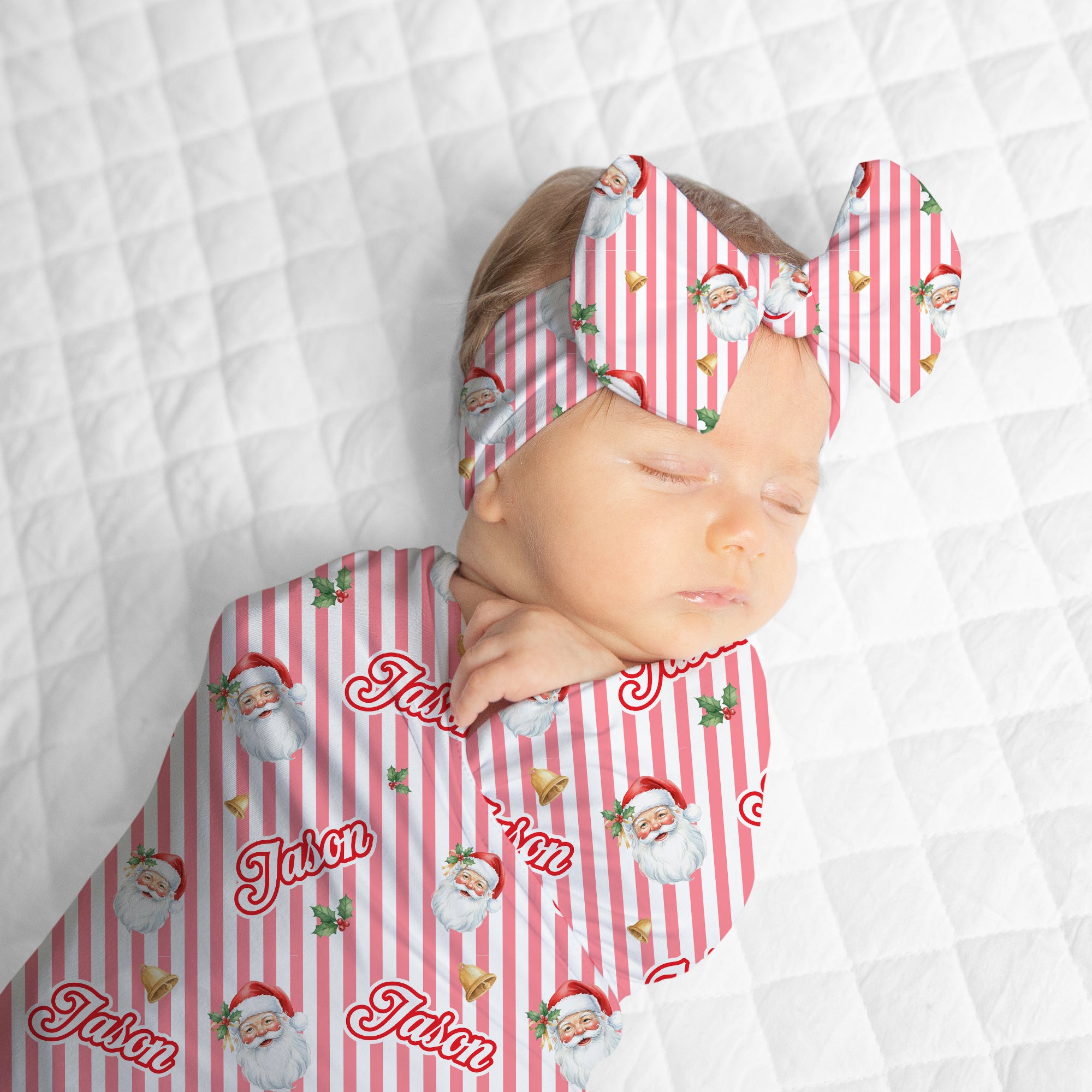 Personalized Bow Headband in Santa Baby