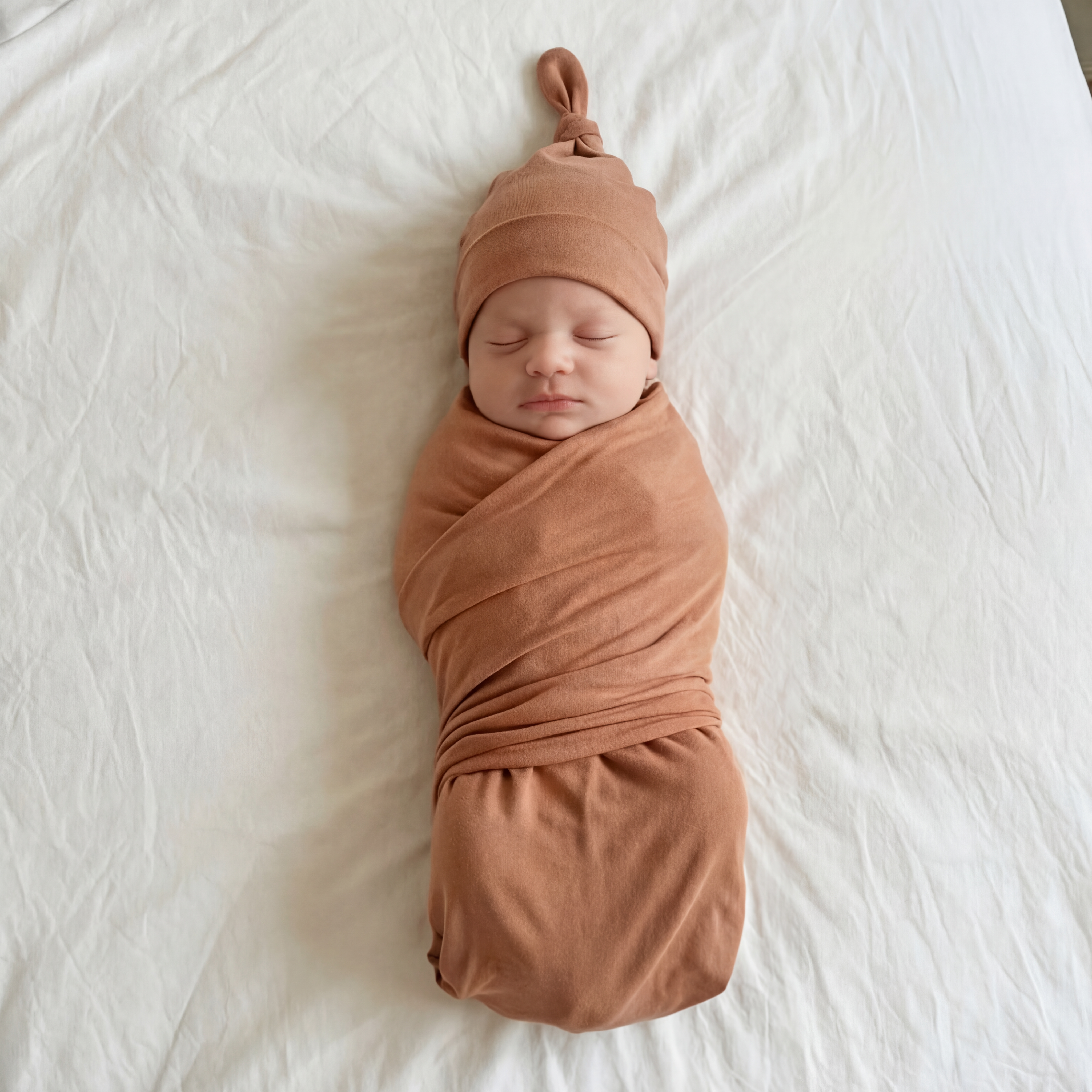 Swaddle with Hat Set in Tan