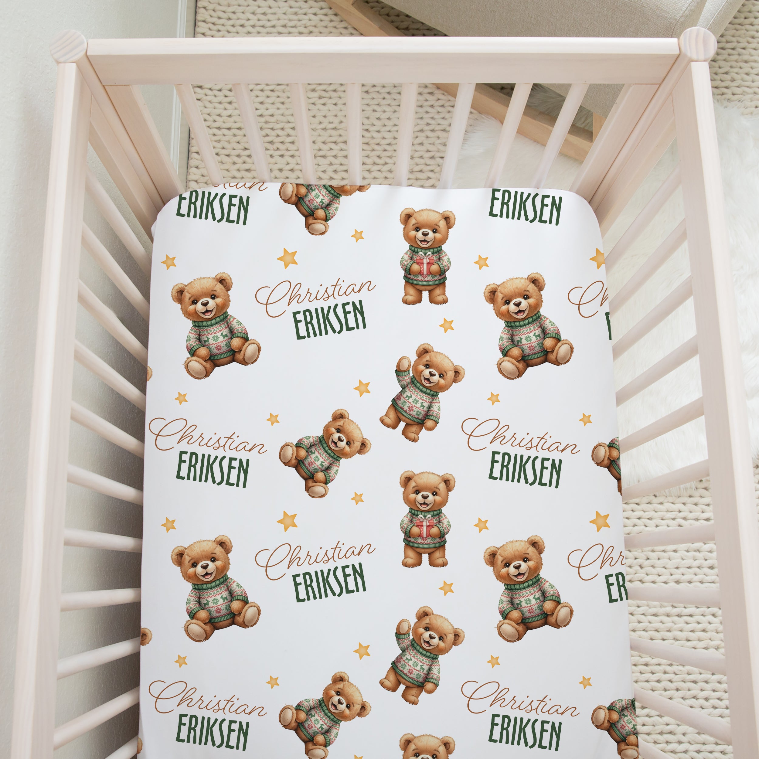 Personalized Crib Sheet in Cozy Bear