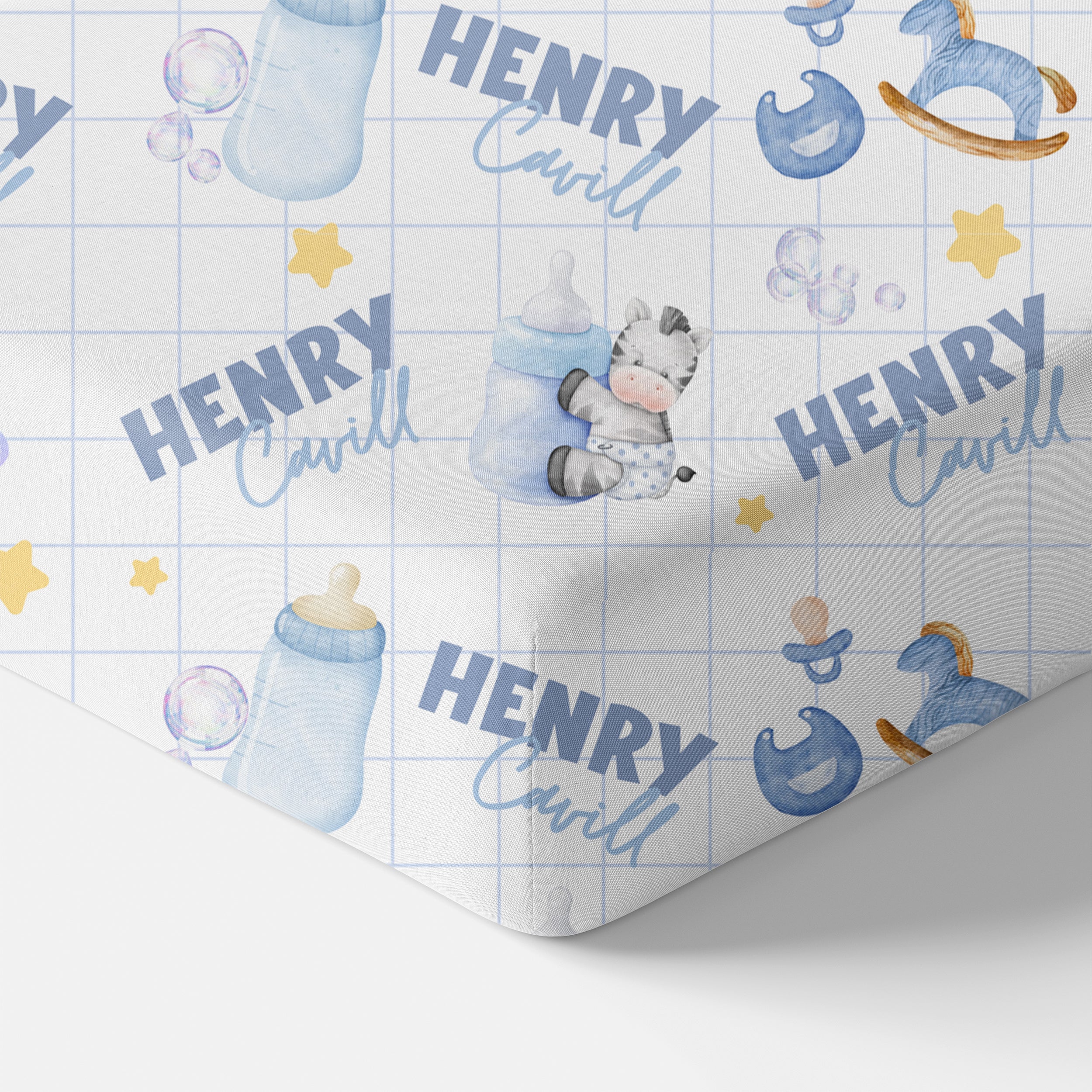 Personalized Crib Sheet in Blue Milk Drunk