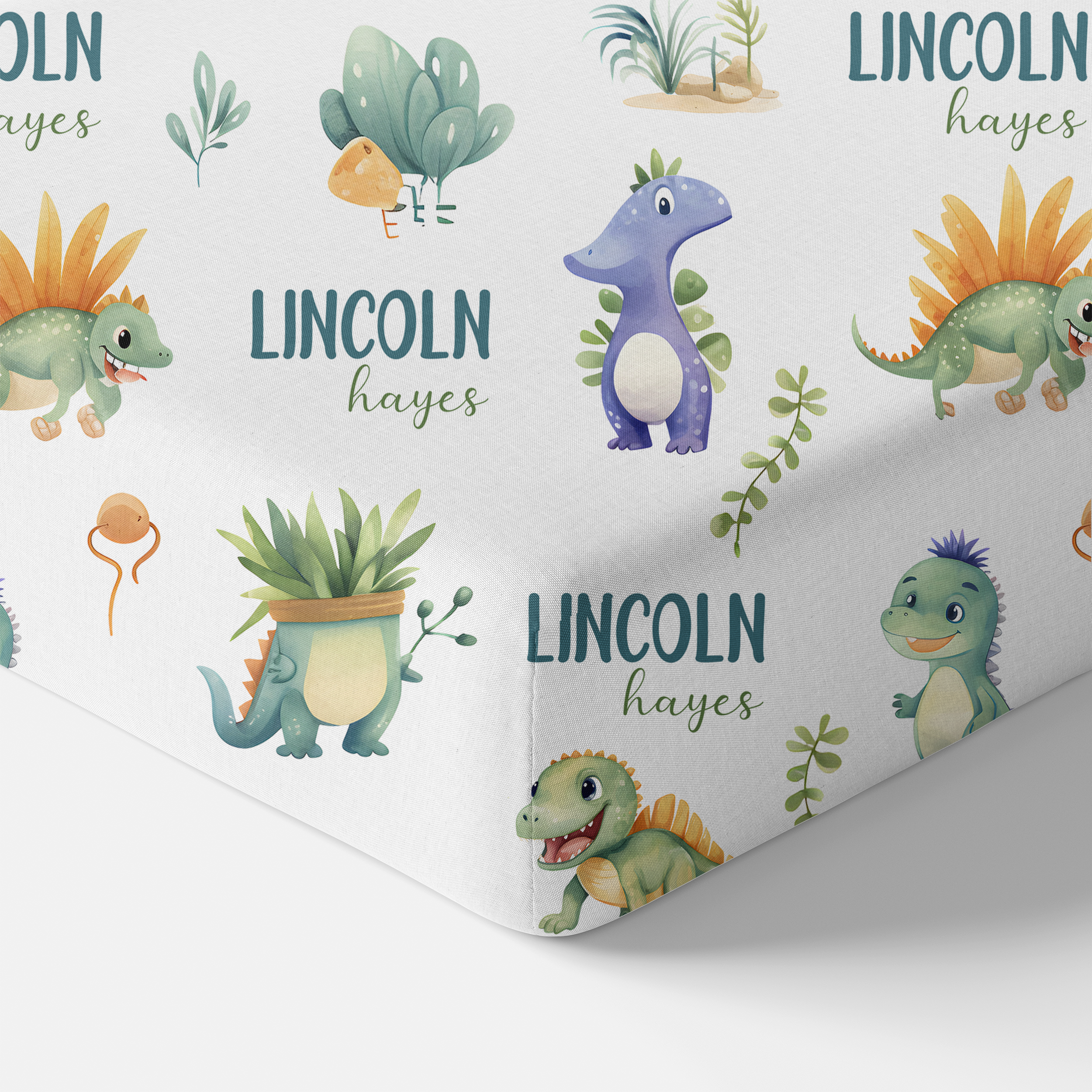 Personalized Crib Sheet in Dinosaur Boy
