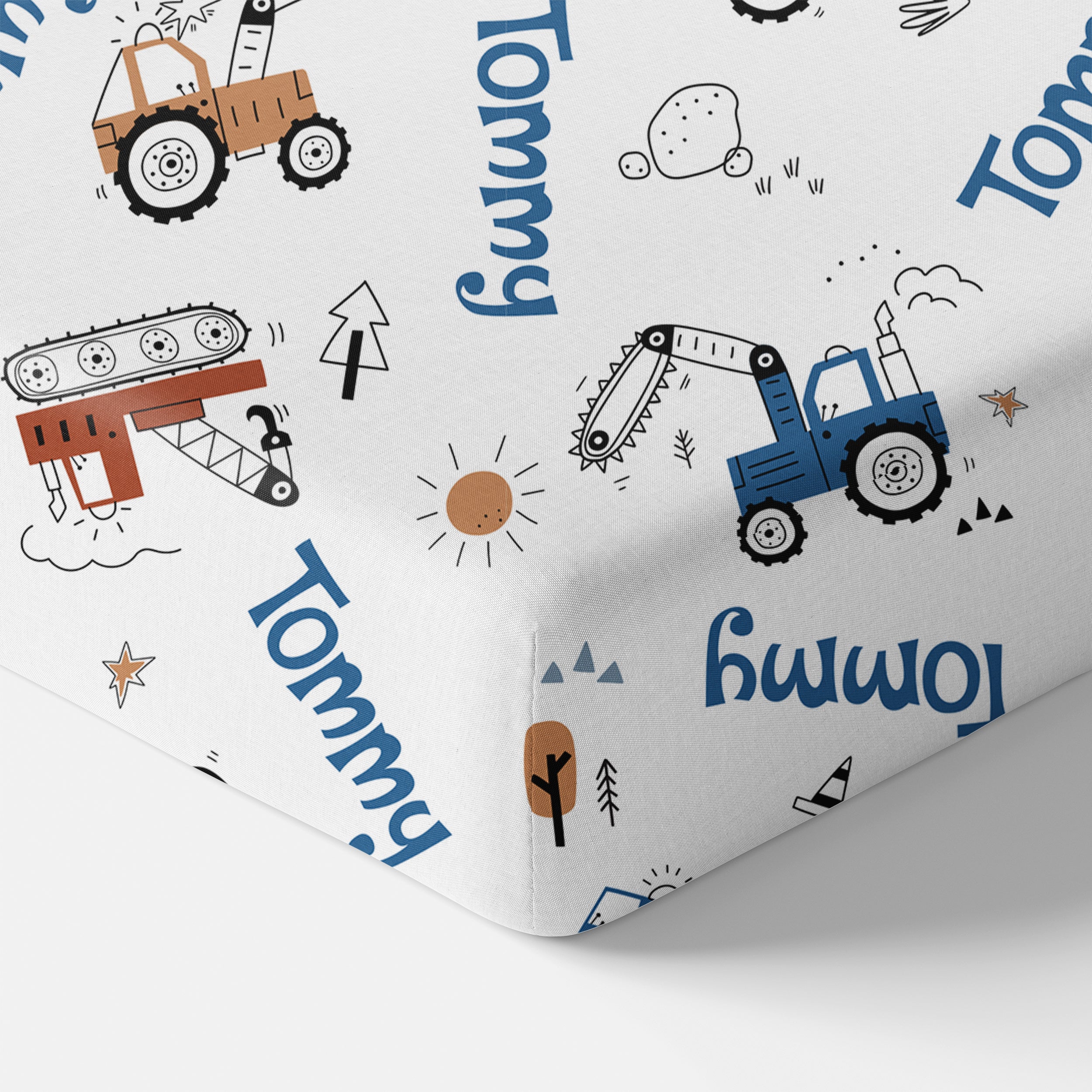 Personalized Crib Sheet in Construction Vehicle