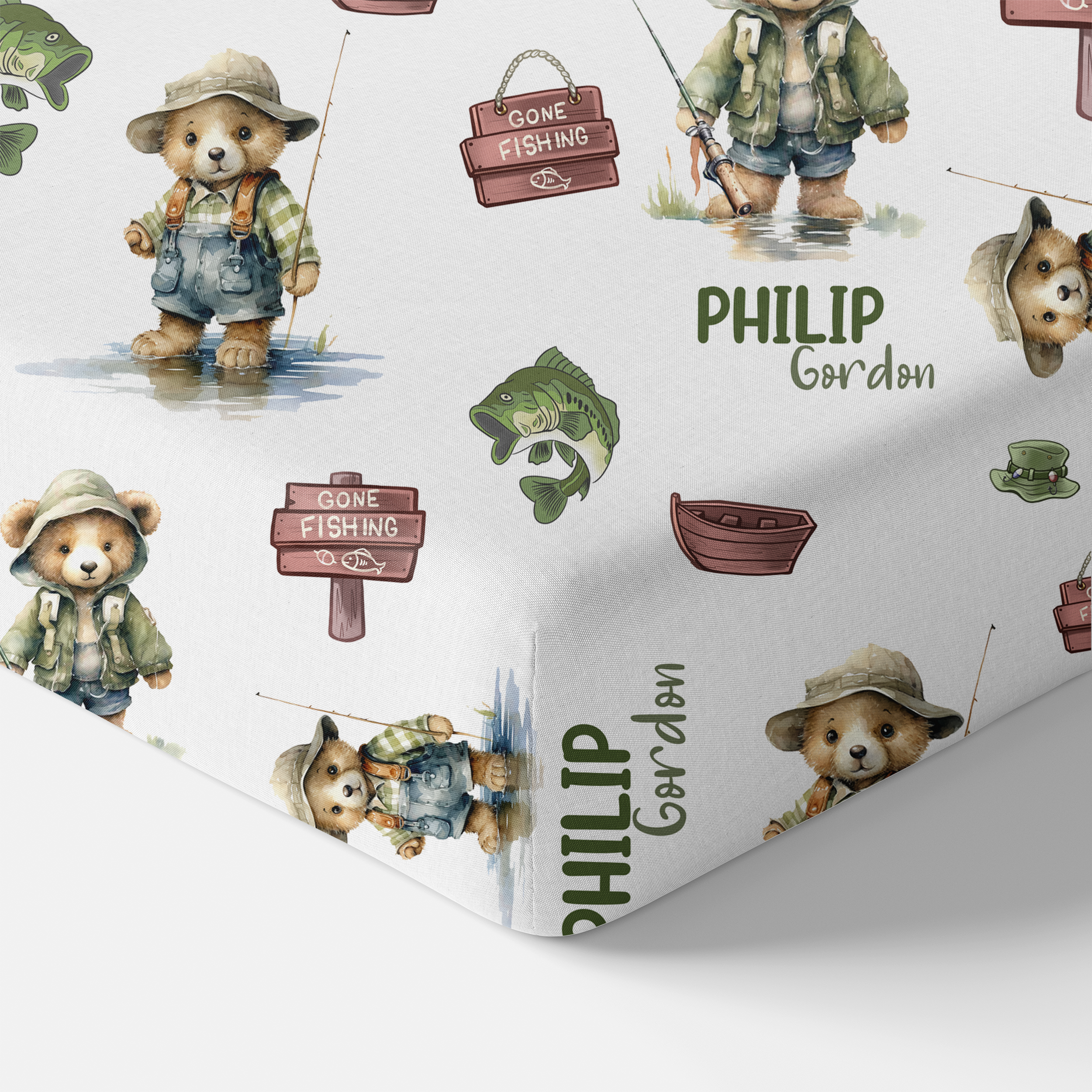 Personalized Crib Sheet in Bear Fishing