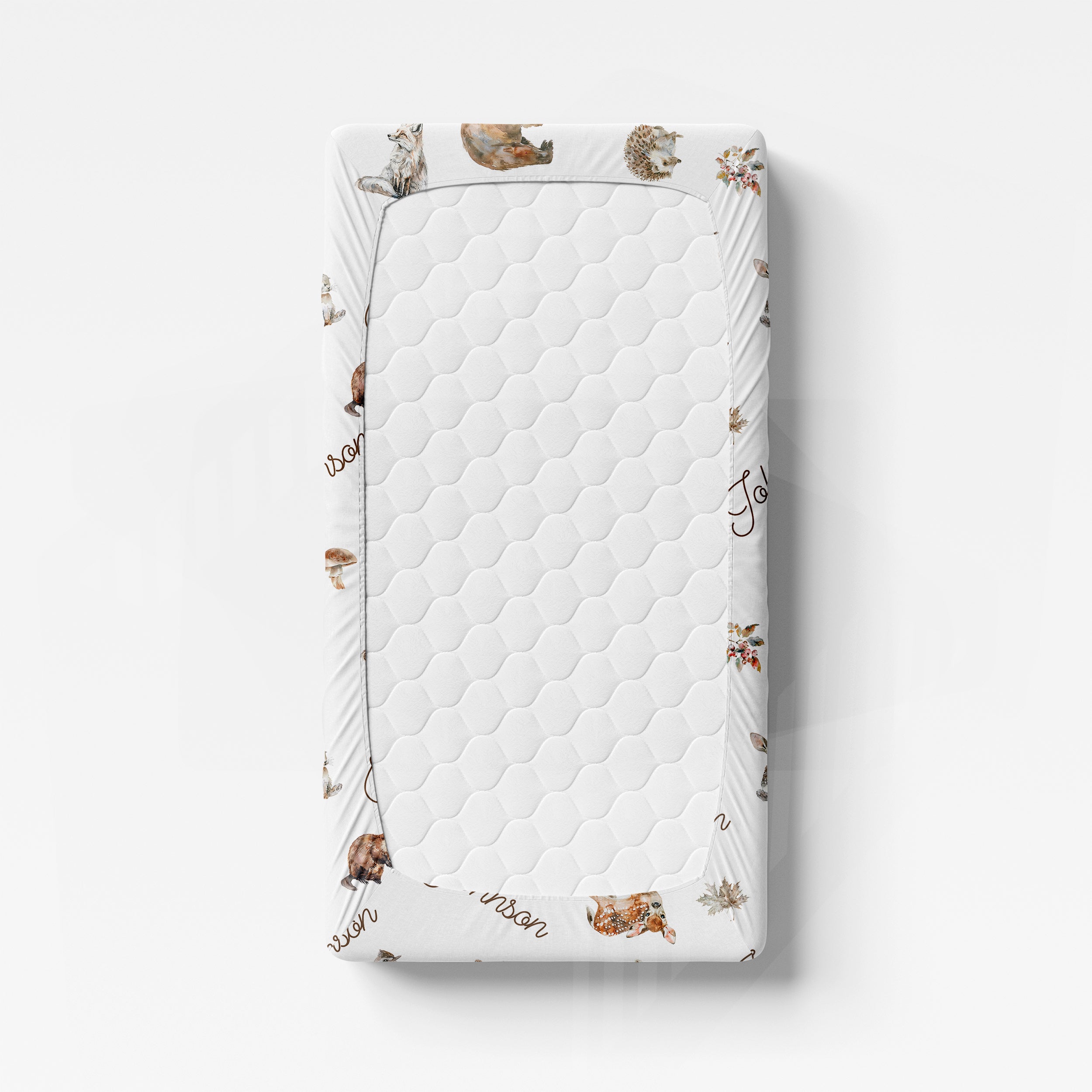 Personalized Crib Sheet in Woodland Animals