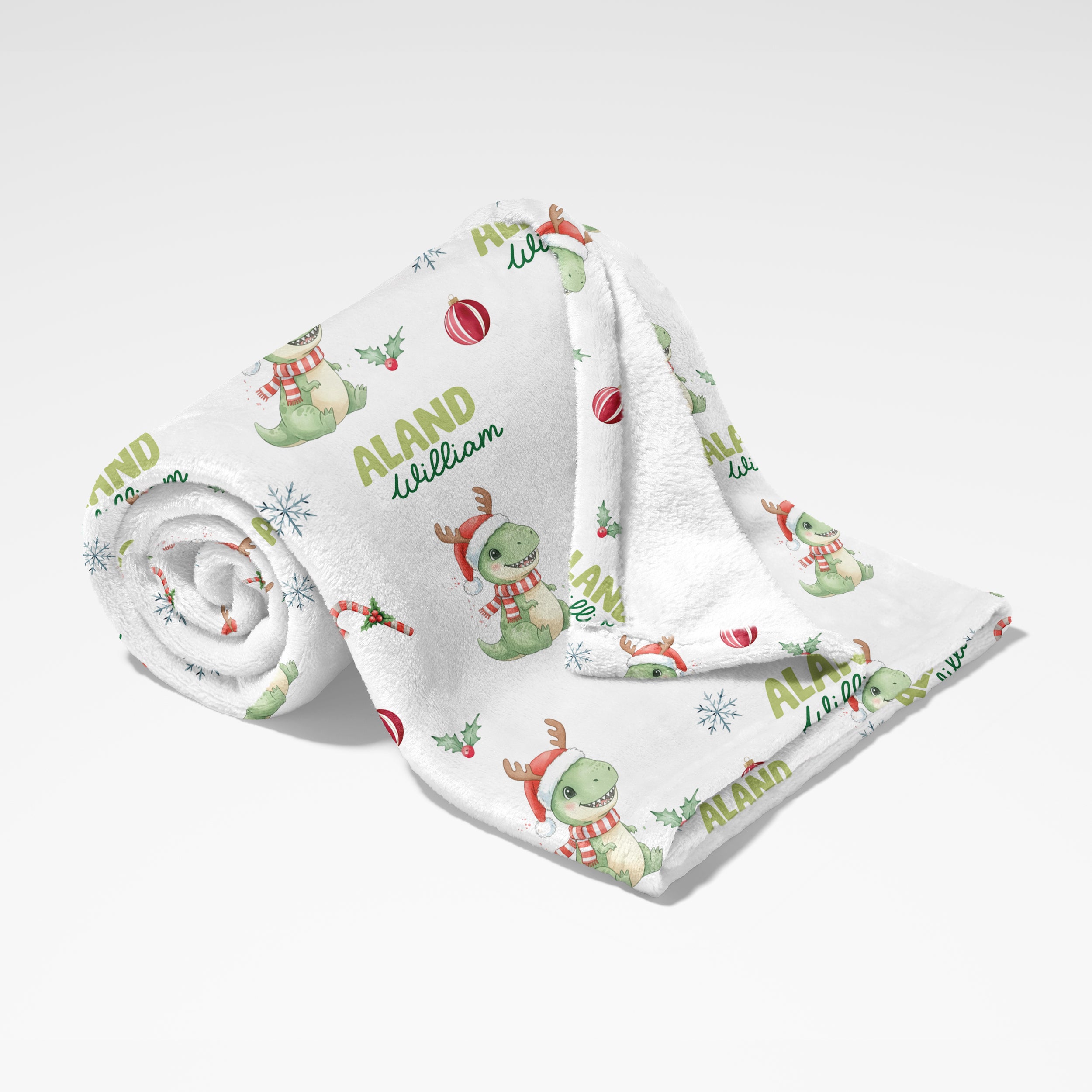 Personalized Blanket in Dinosaur's Christmas