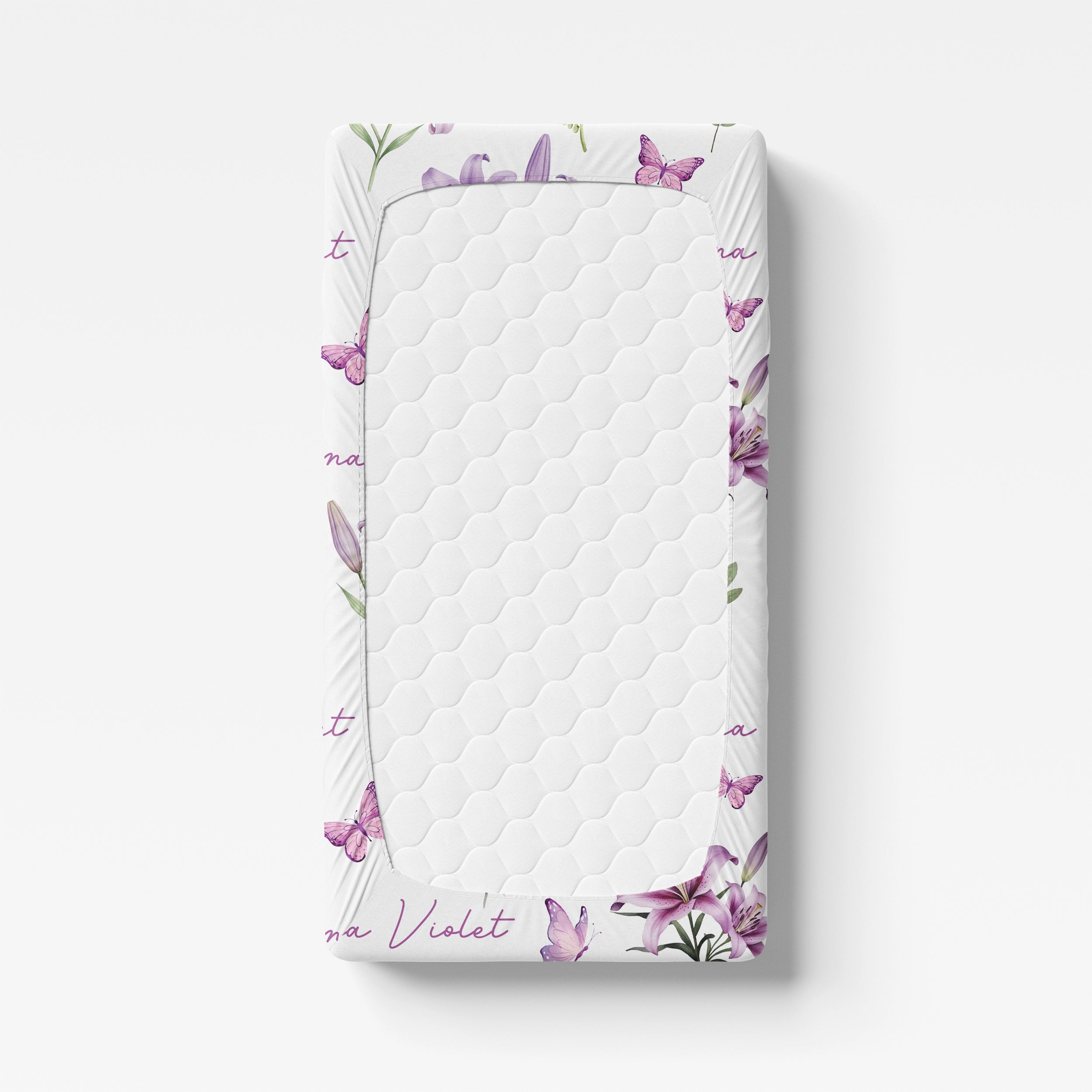 Personalized Crib Sheet in Purple Lilys