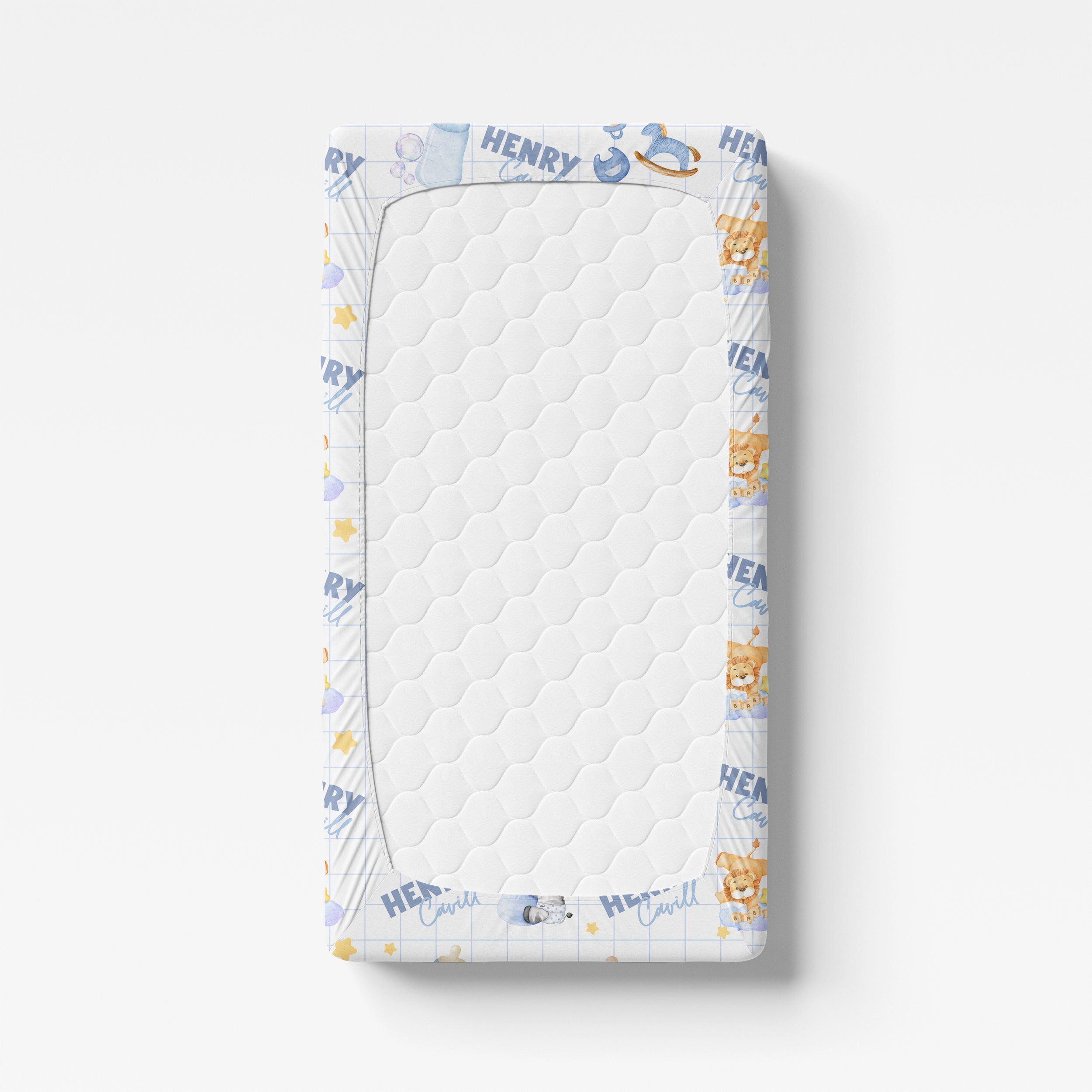 Personalized Crib Sheet in Blue Milk Drunk