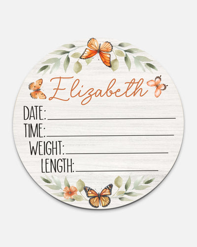 Birth Stats Sign in Orange Butterfly
