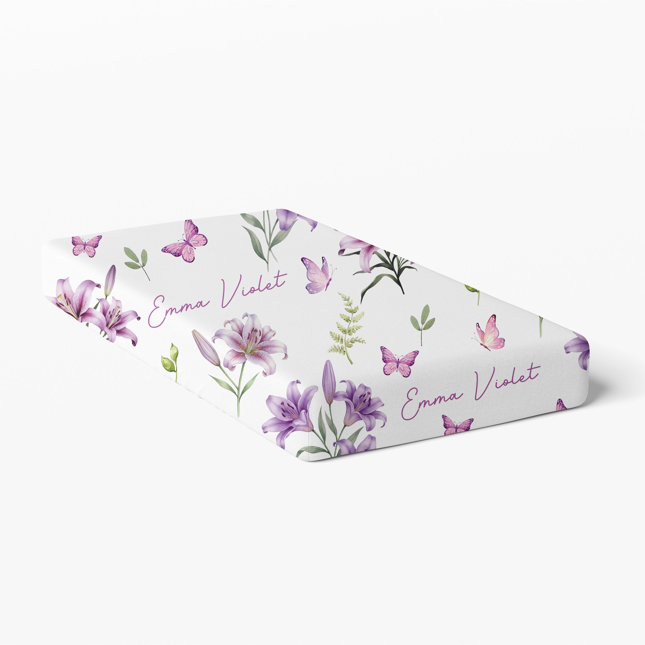 Personalized Crib Sheet in Purple Lilys