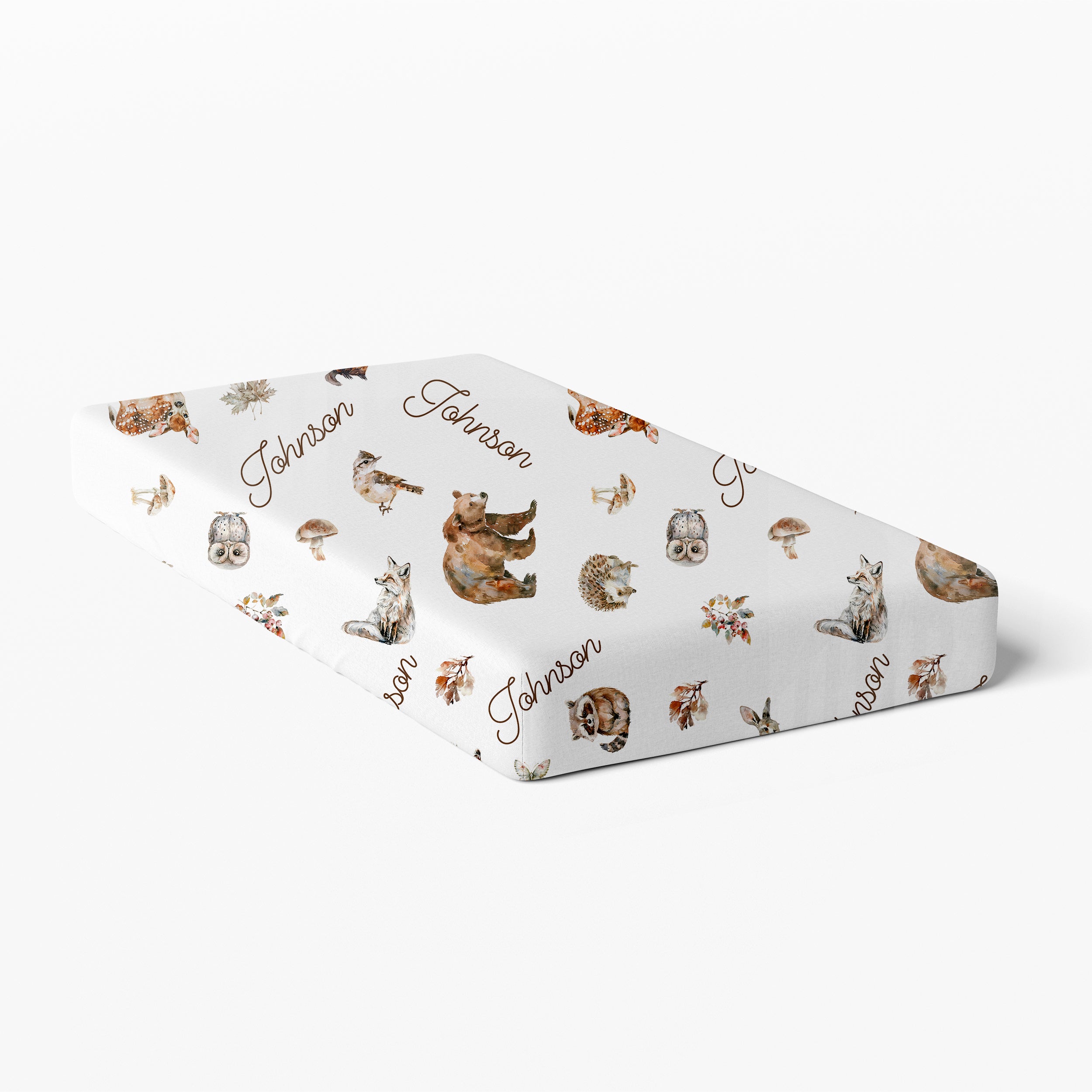 Personalized Crib Sheet in Woodland Animals