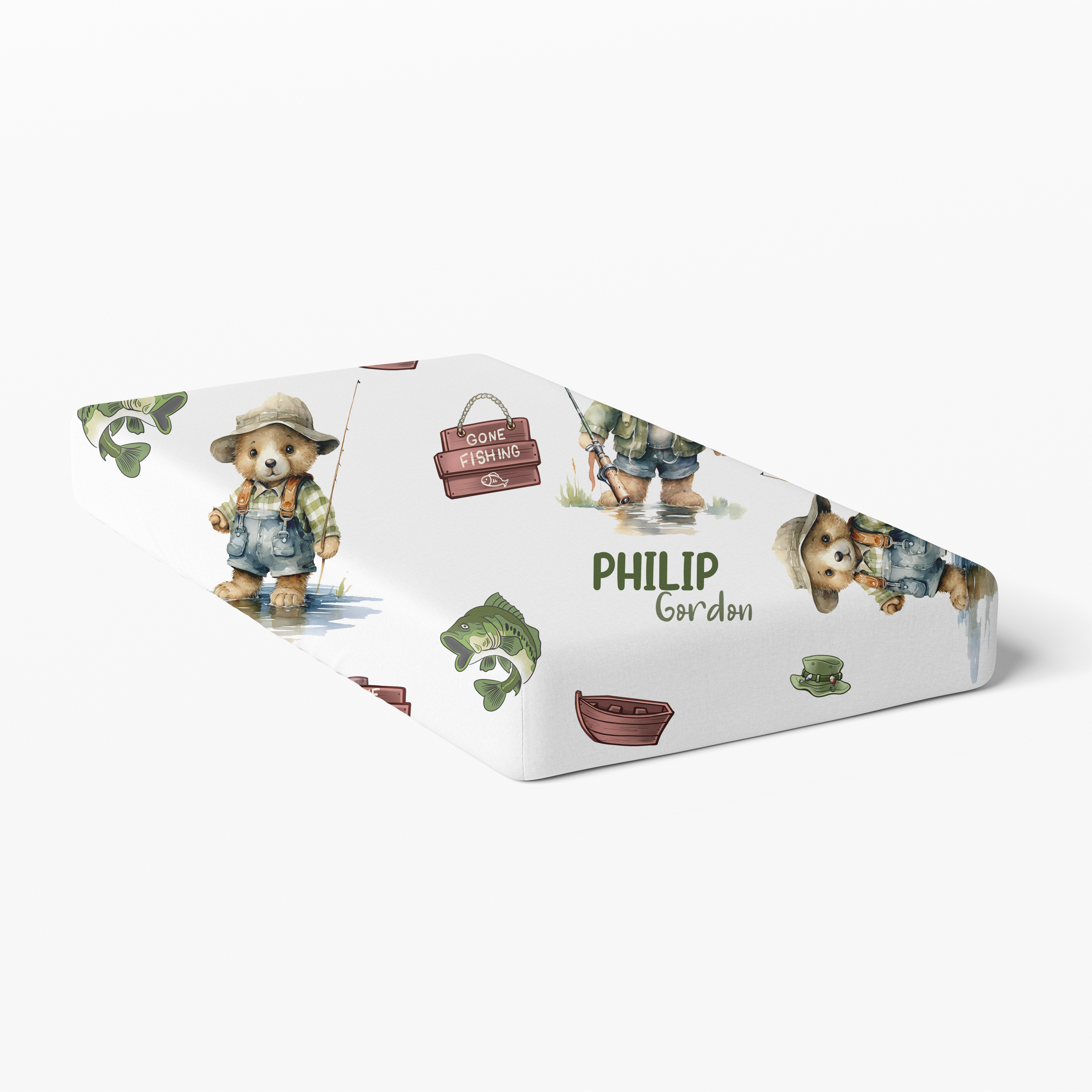 Personalized Crib Sheet in Bear Fishing
