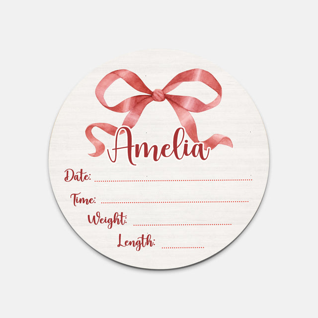 Birth Stats Sign in Coquette Ribbon