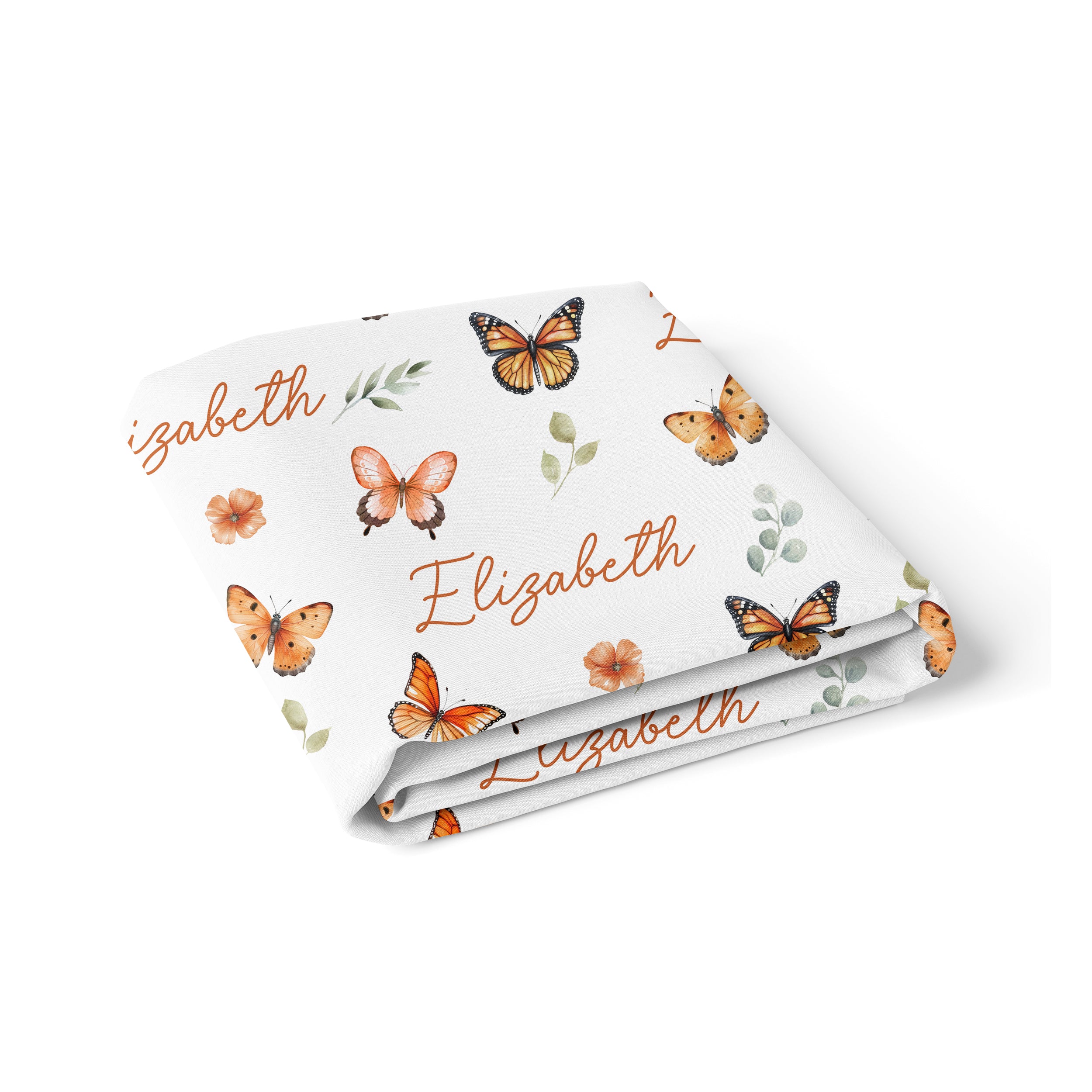 Personalized Crib Sheet in Orange Butterfly