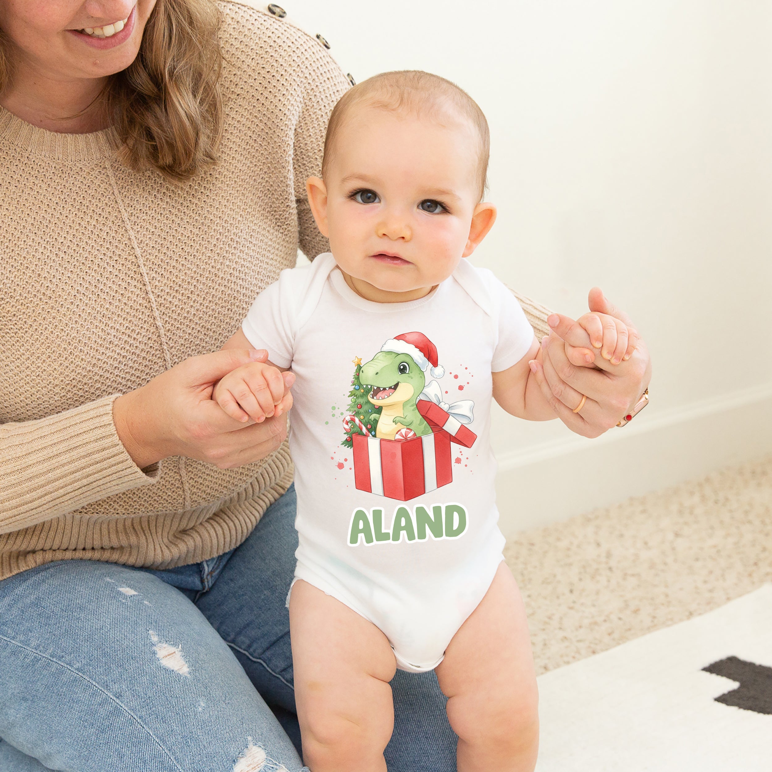 Personalized Graphic Bodysuit in Dinosaur's Christmas