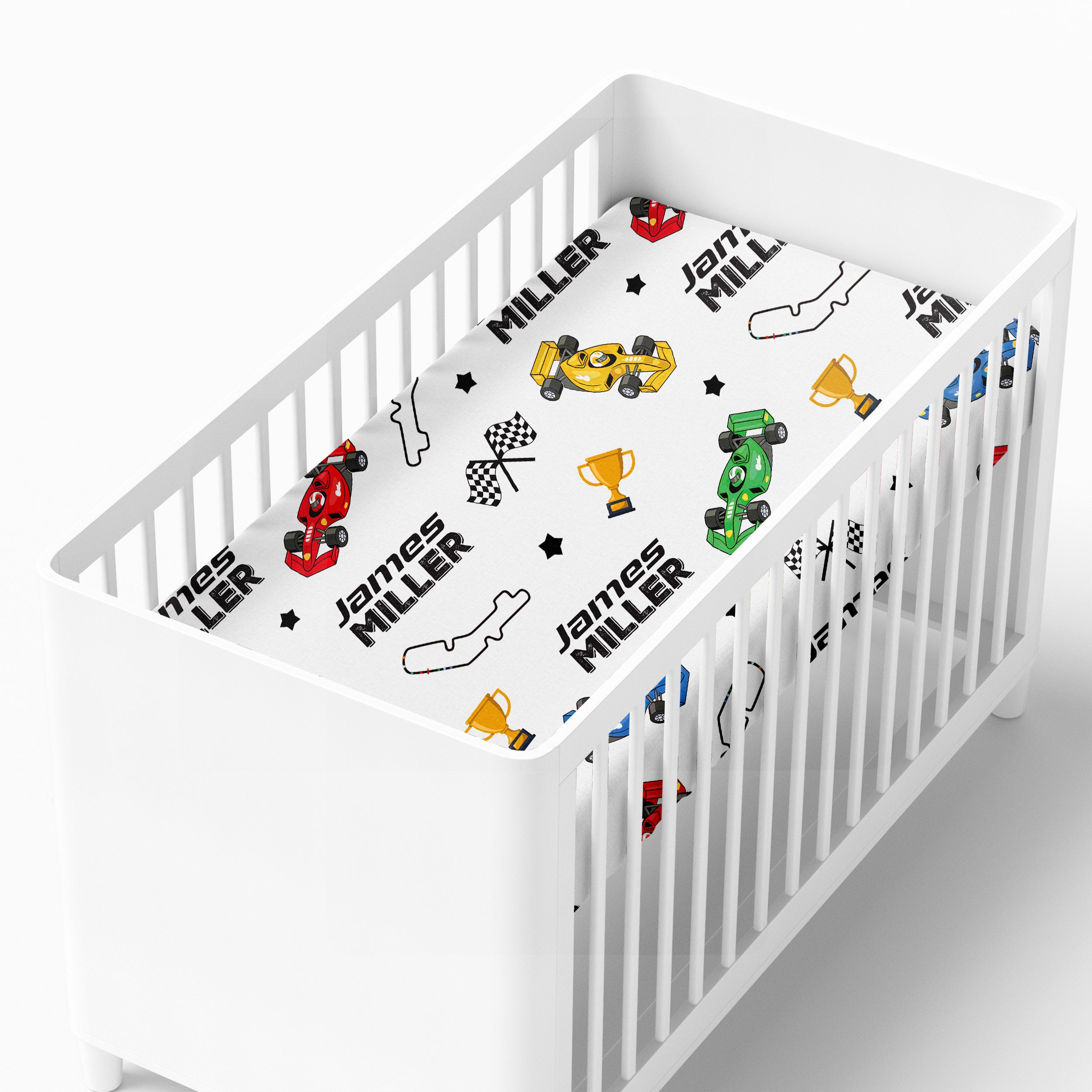 Personalized Crib Sheet in Pit Crew