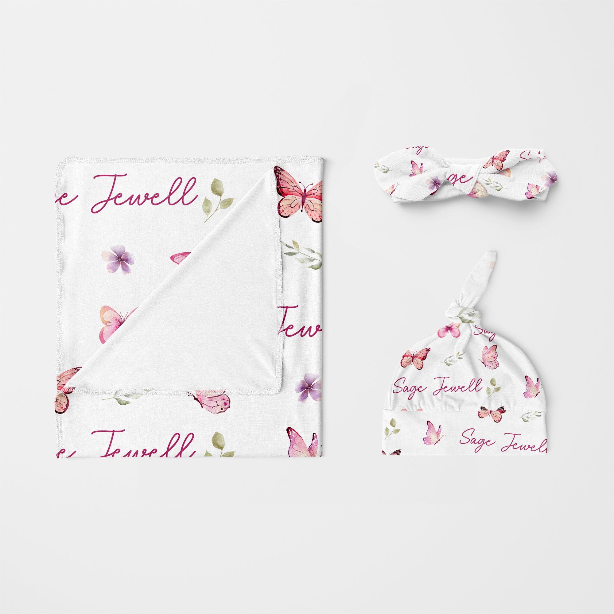 Personalized Knotted Headband in Pink Butterfly