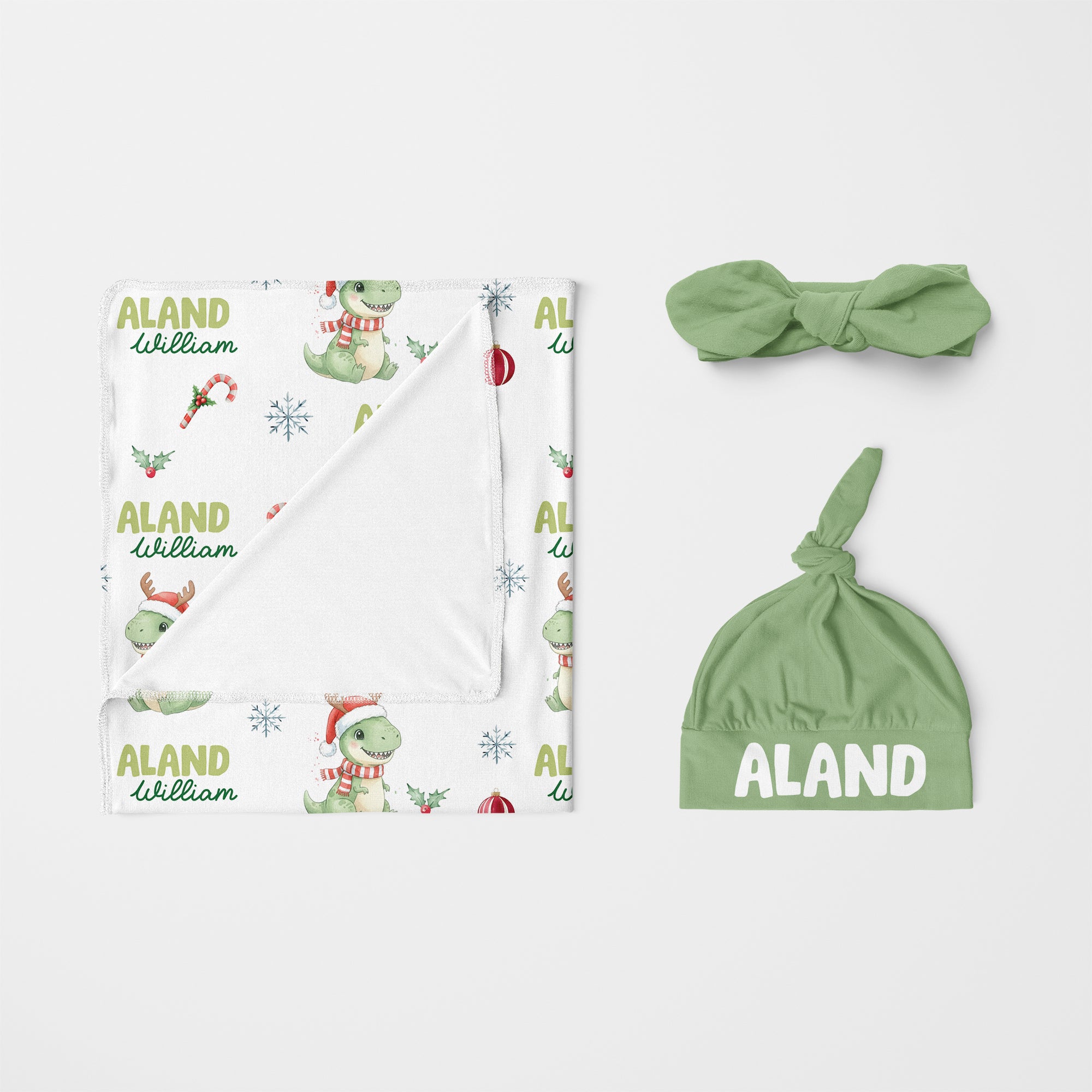 Personalized Swaddle in Dinosaur's Christmas