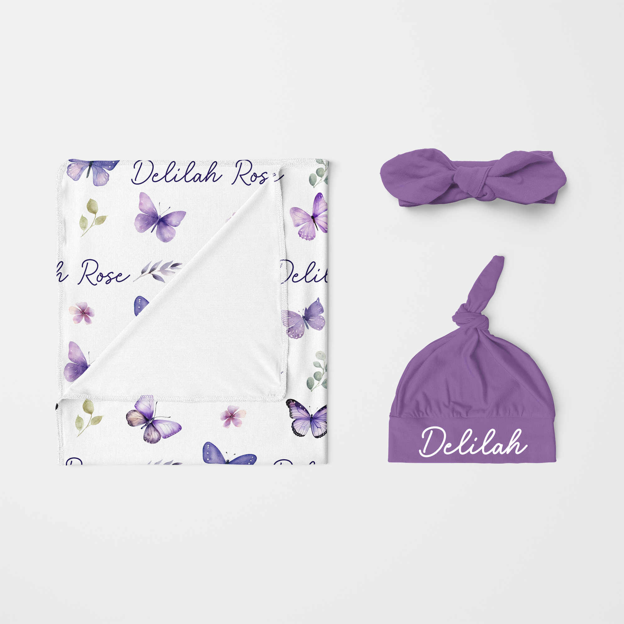 Personalized Swaddle in Purple Butterfly