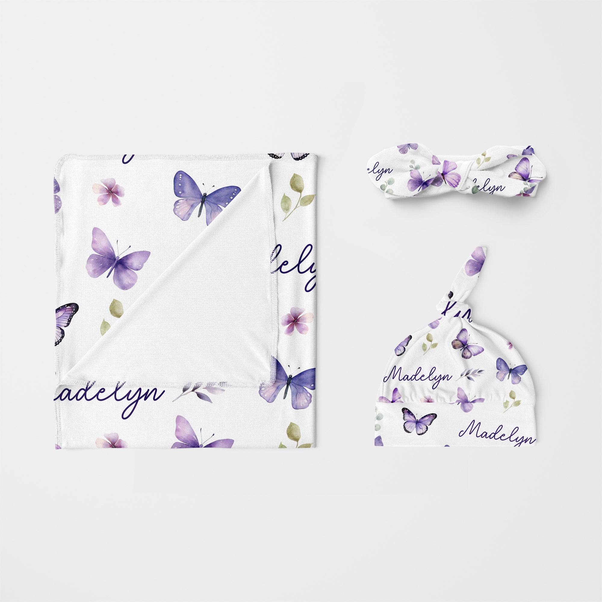 Personalized Knotted Headband in Purple Butterfly