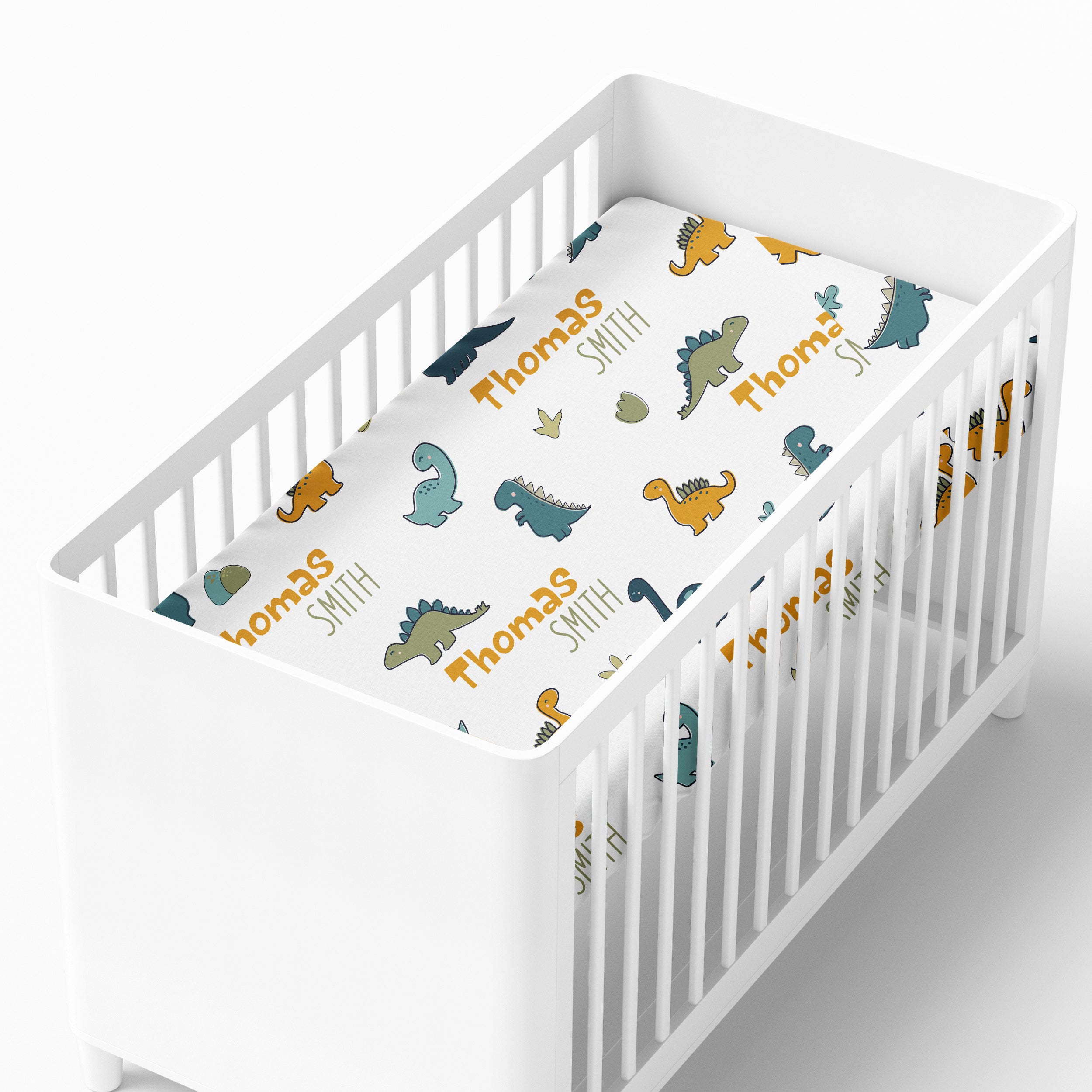 Personalized Crib Sheet in Mini Dinosaur
