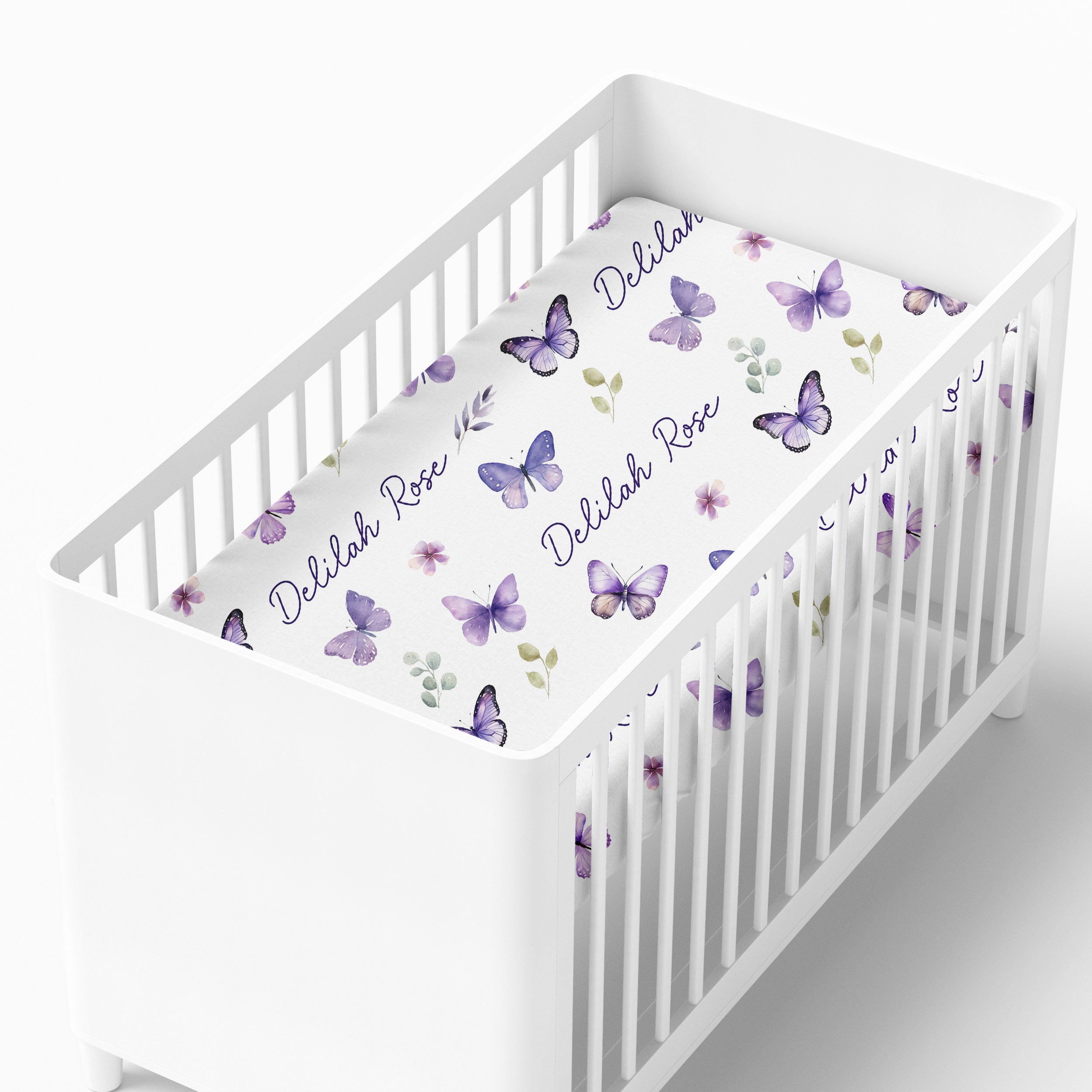Personalized Crib Sheet in Purple Butterfly