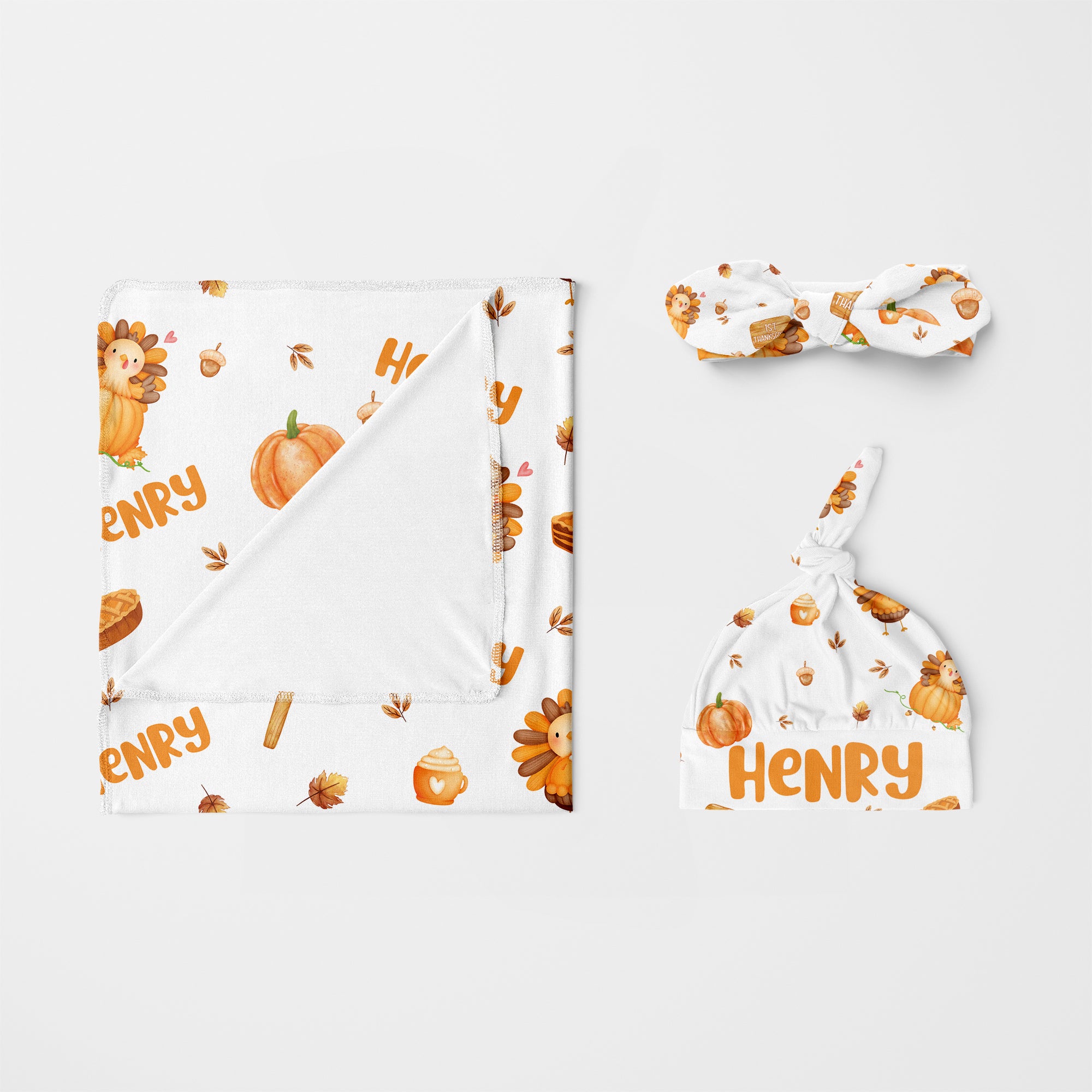 Personalized Knotted Hat in Babe's 1st Thanks Giving