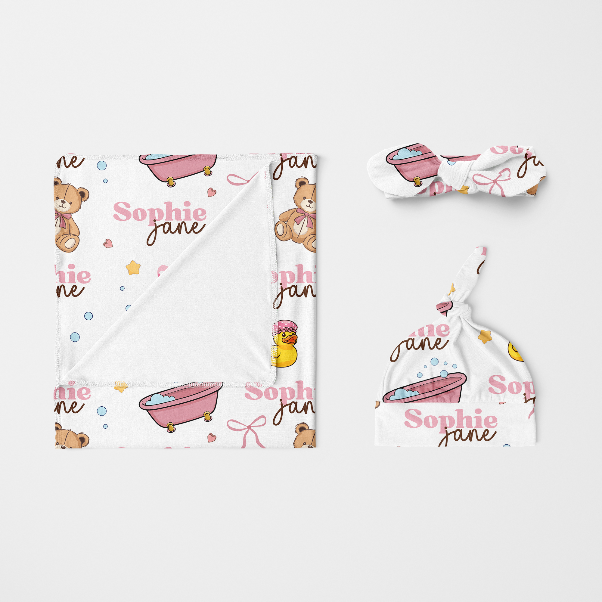 Personalized Knotted Headband in Bathtime Besties