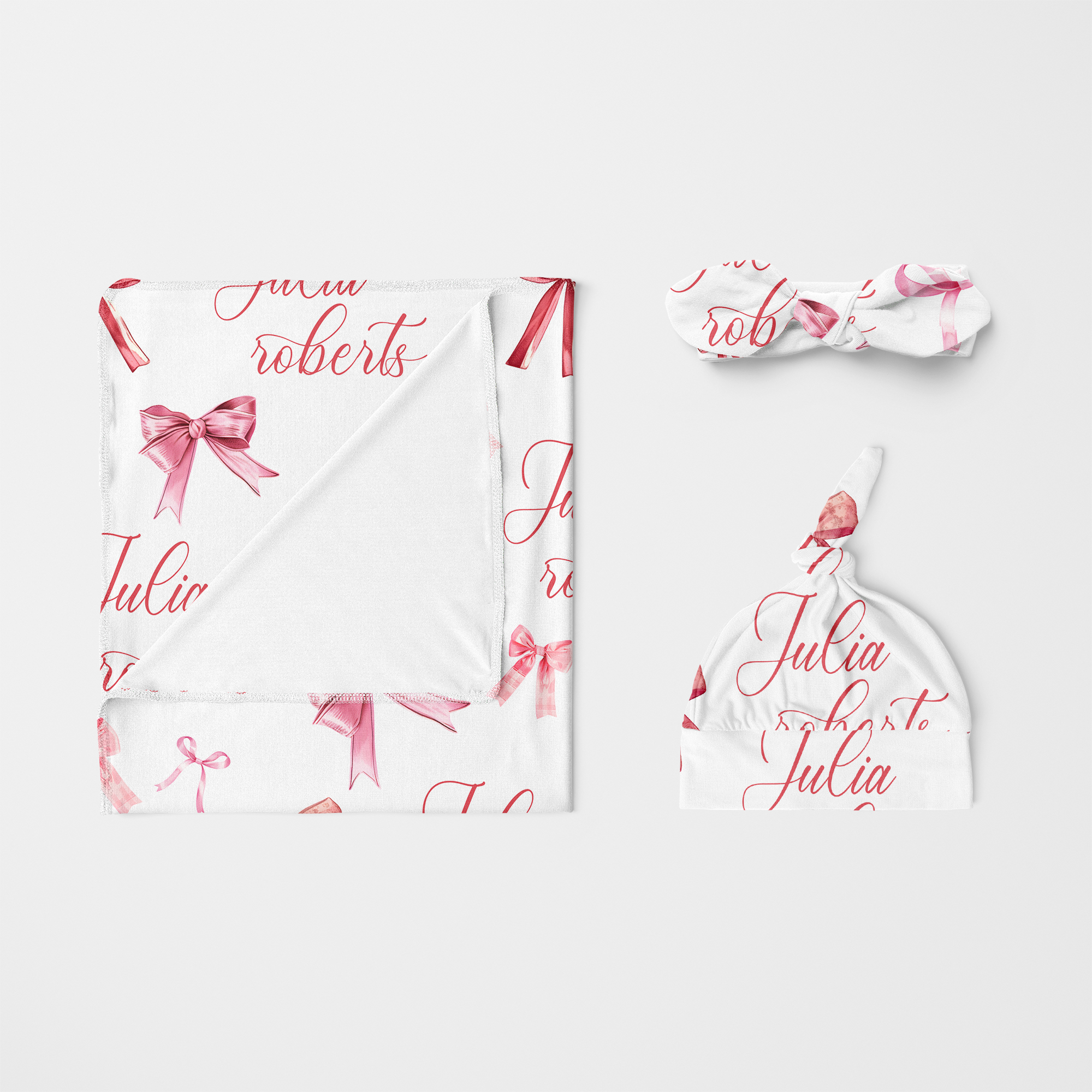 Personalized Swaddle in White Coquette Bow