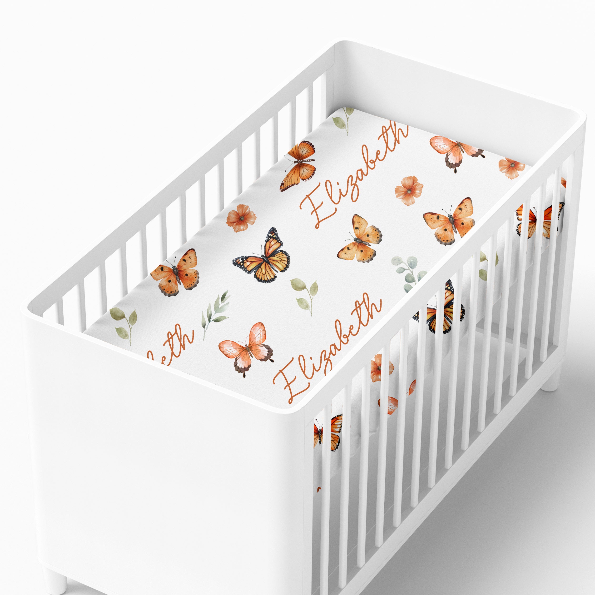 Personalized Crib Sheet in Orange Butterfly