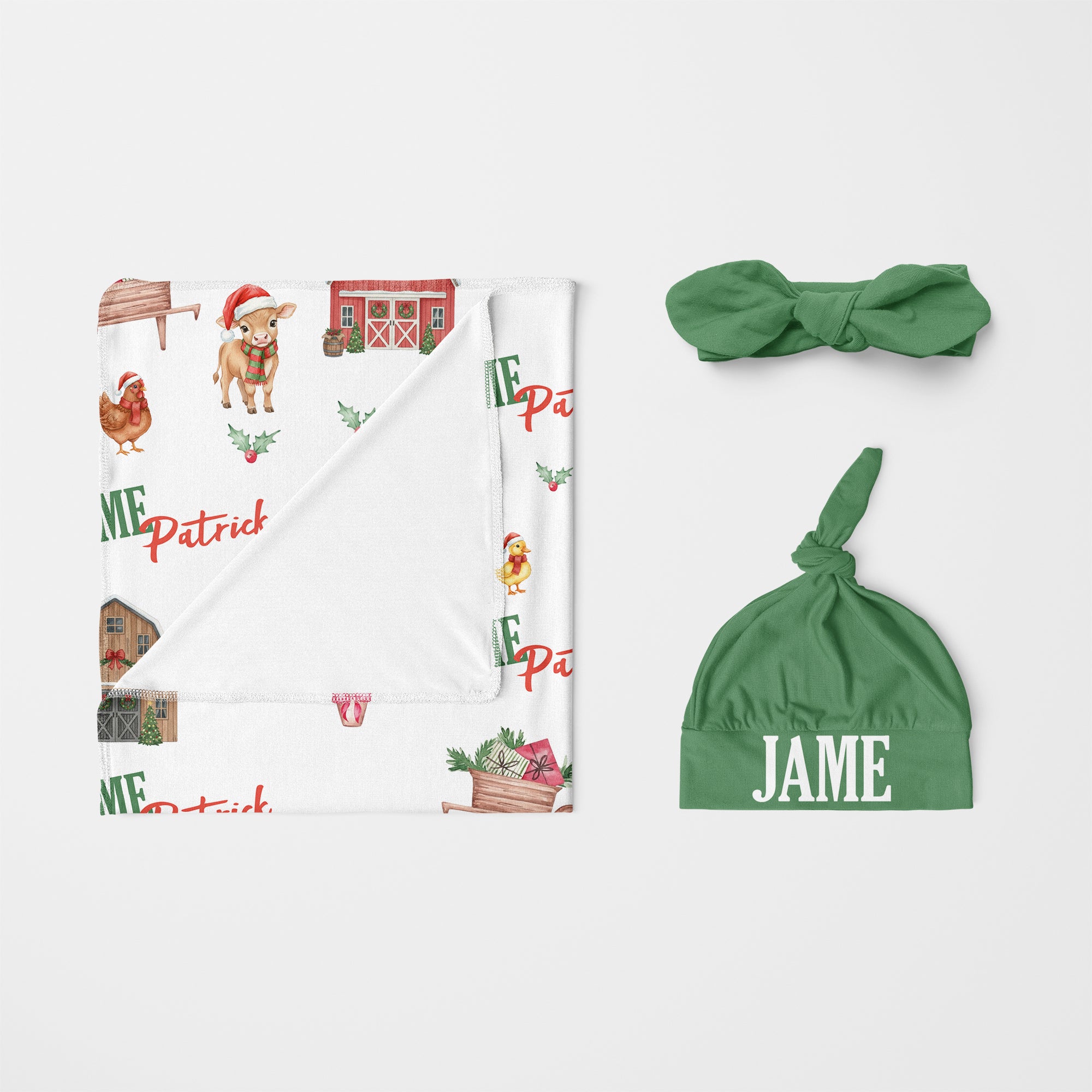 Personalized Swaddle Blanket in Xmas Farm