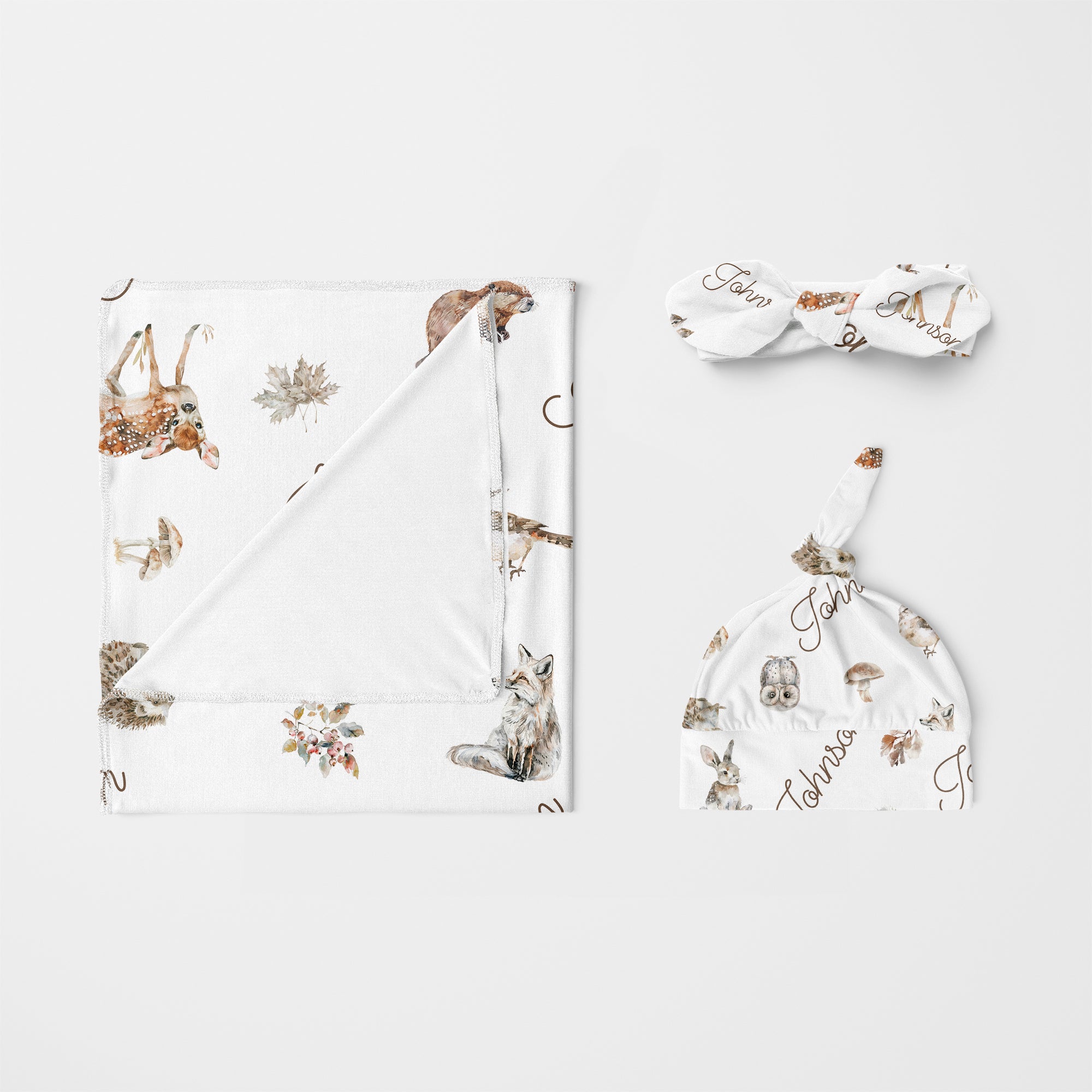 Personalized Knotted Headband in Woodland Animals