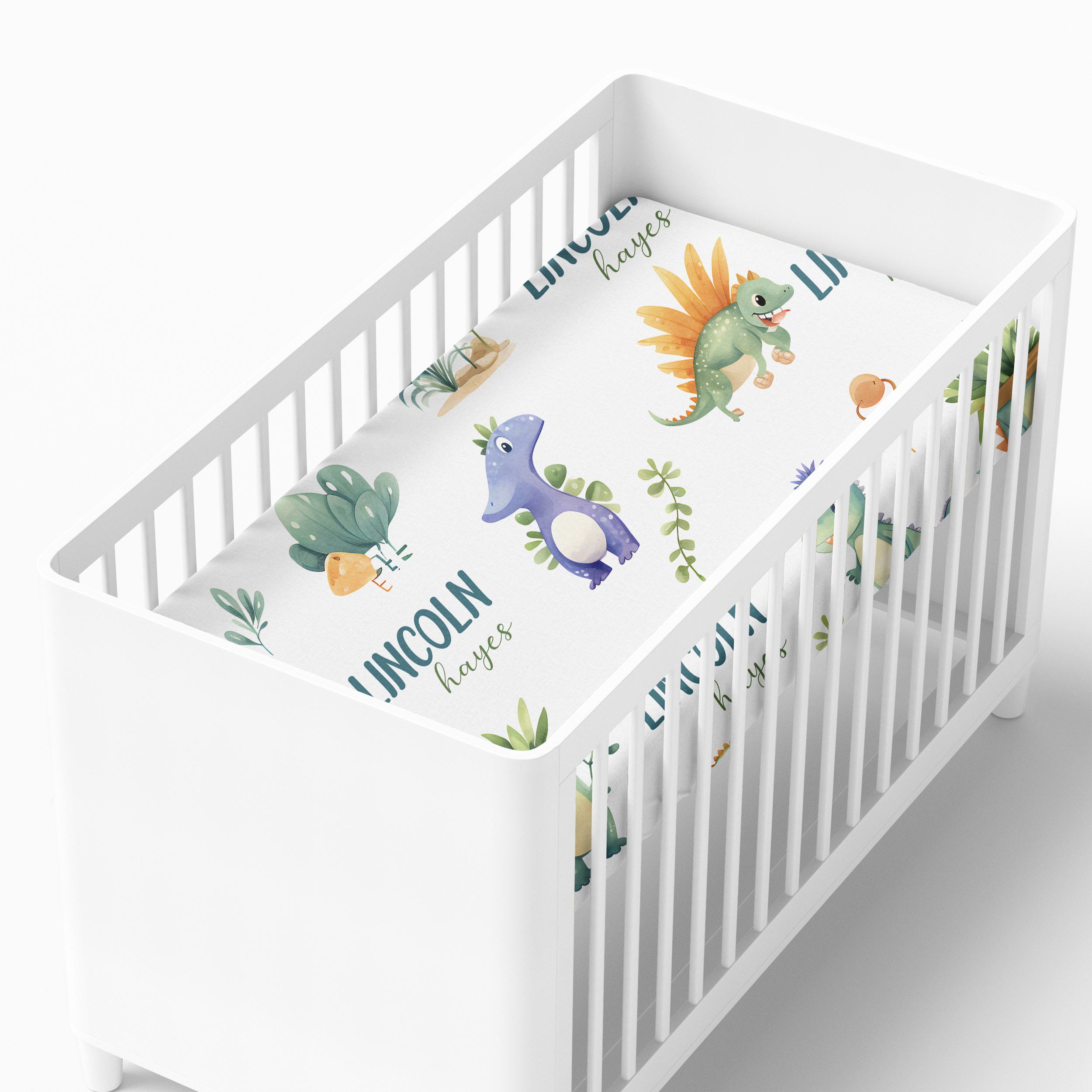 Personalized Crib Sheet in Dinosaur Boy