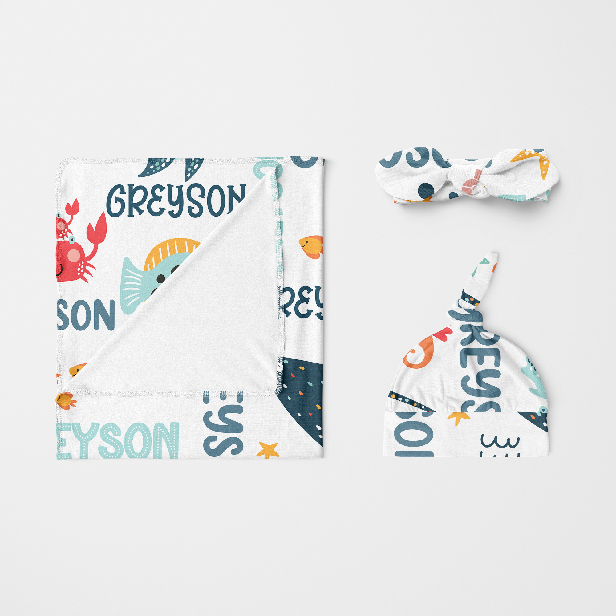 Personalized Knotted Hat in Ocean Animals