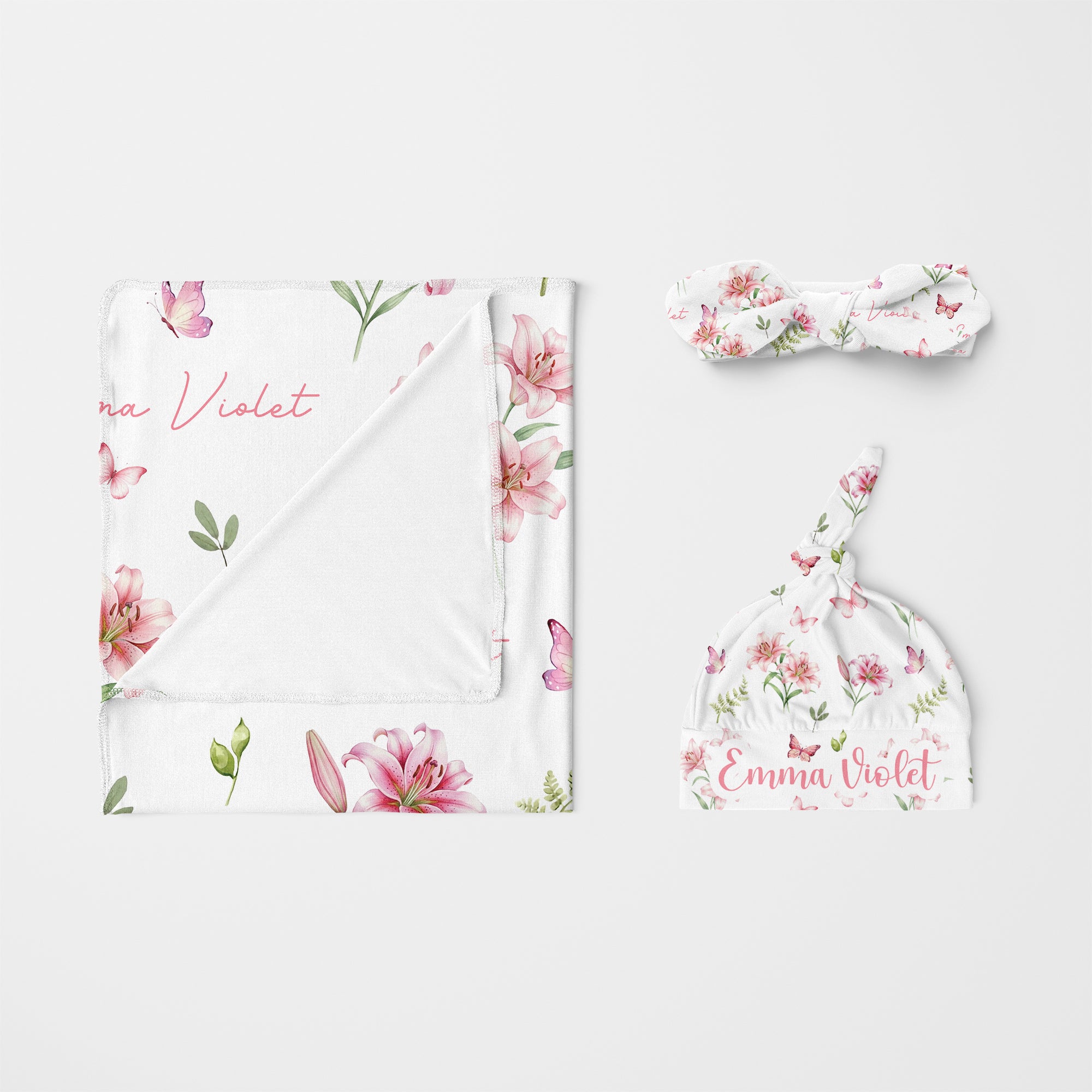 Personalized Knotted Headband in Pink Lilys