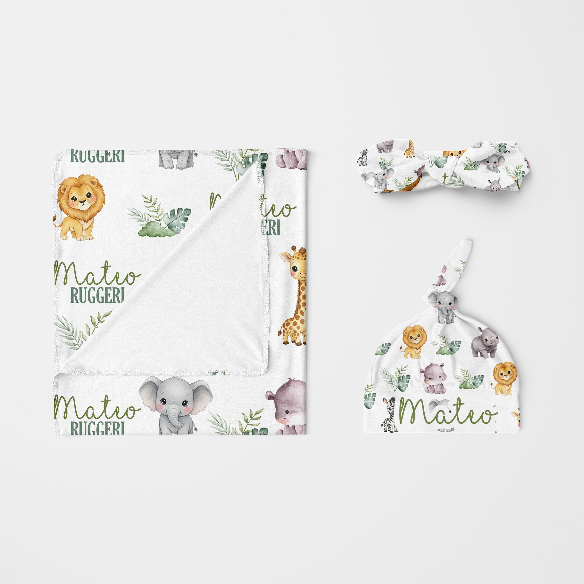 Personalized Knotted Hat in Safari Animal