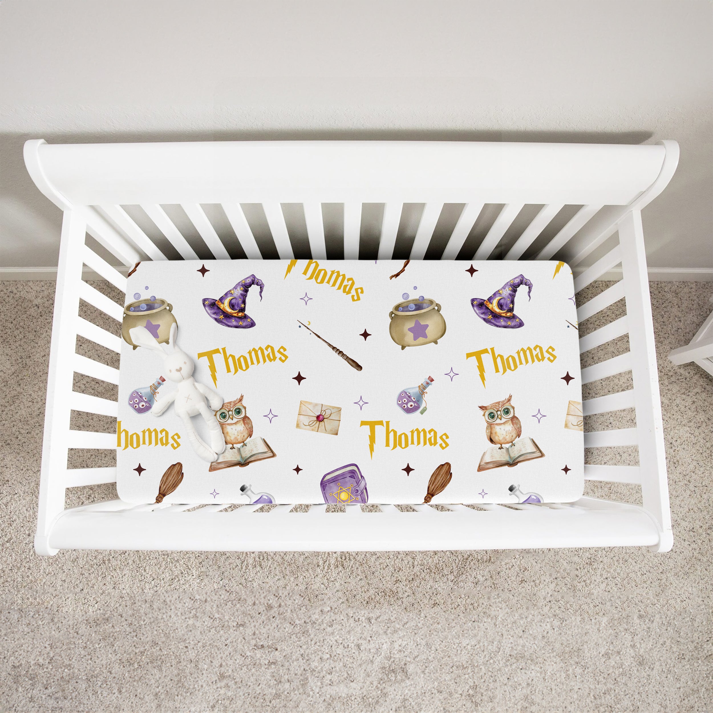 Personalized Crib Sheet in Wizard School