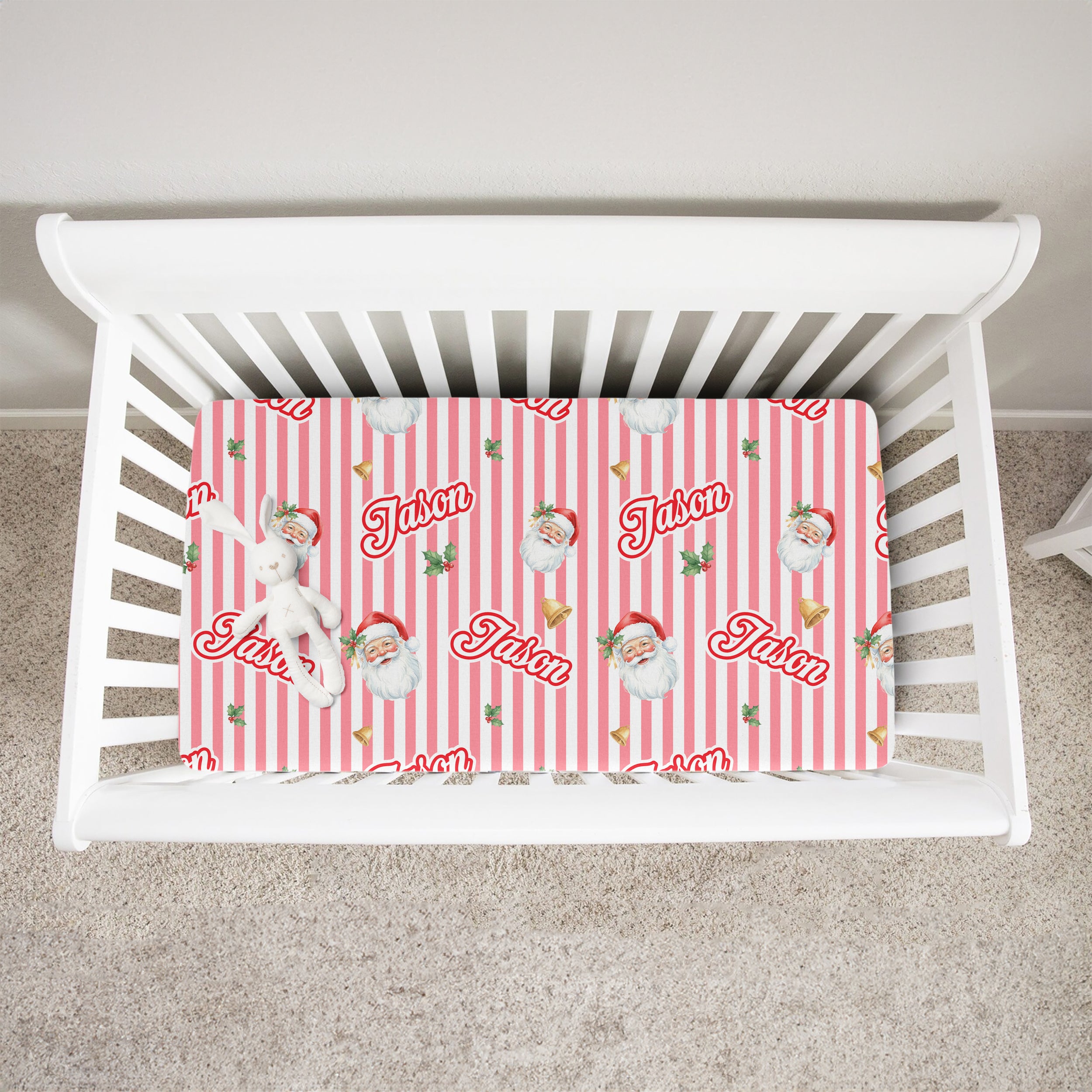 Personalized Crib Sheet in Santa Baby