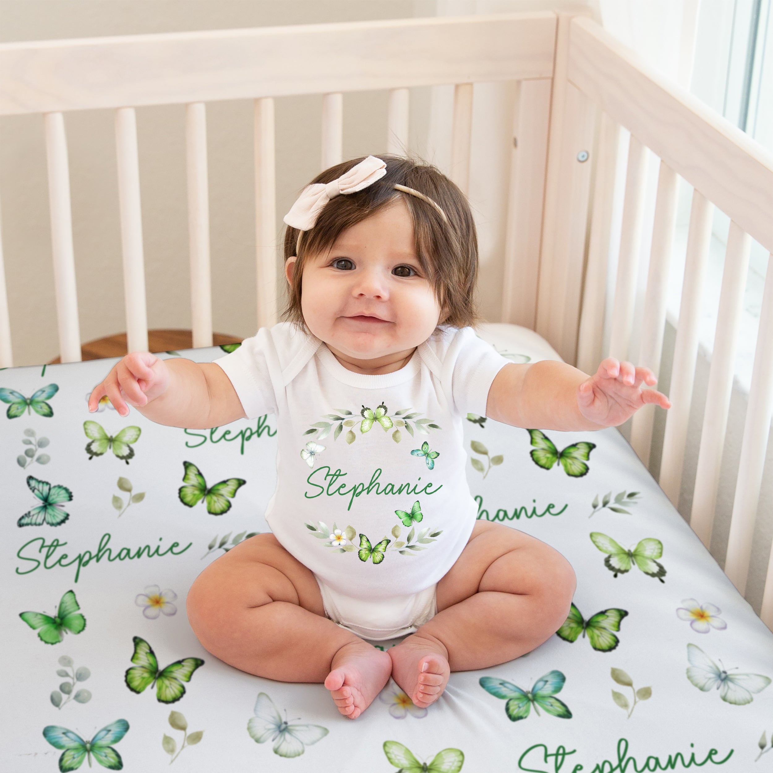 Personalized Graphic Bodysuit in Green Butterfly