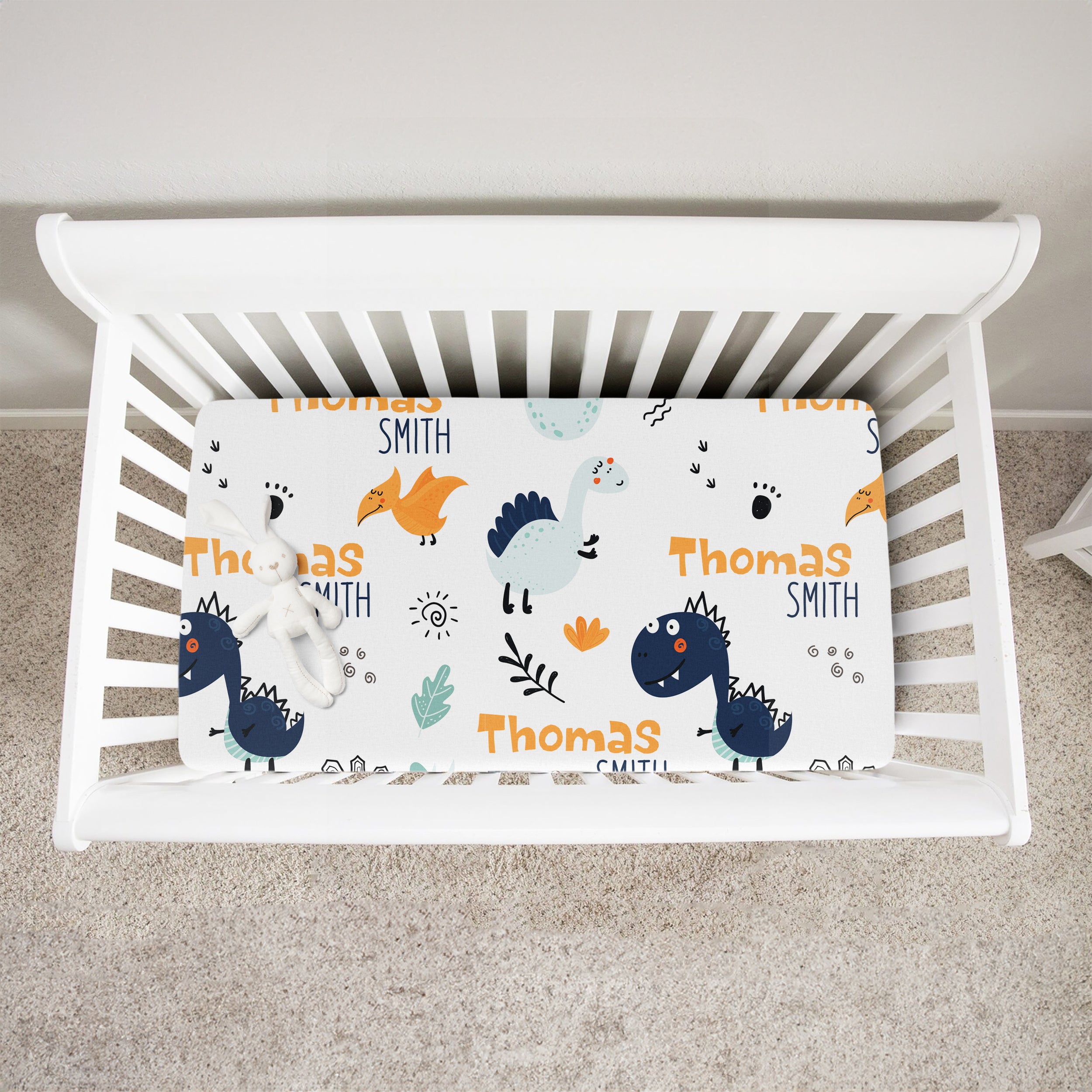 Personalized Crib Sheet in Cute Dinosaur