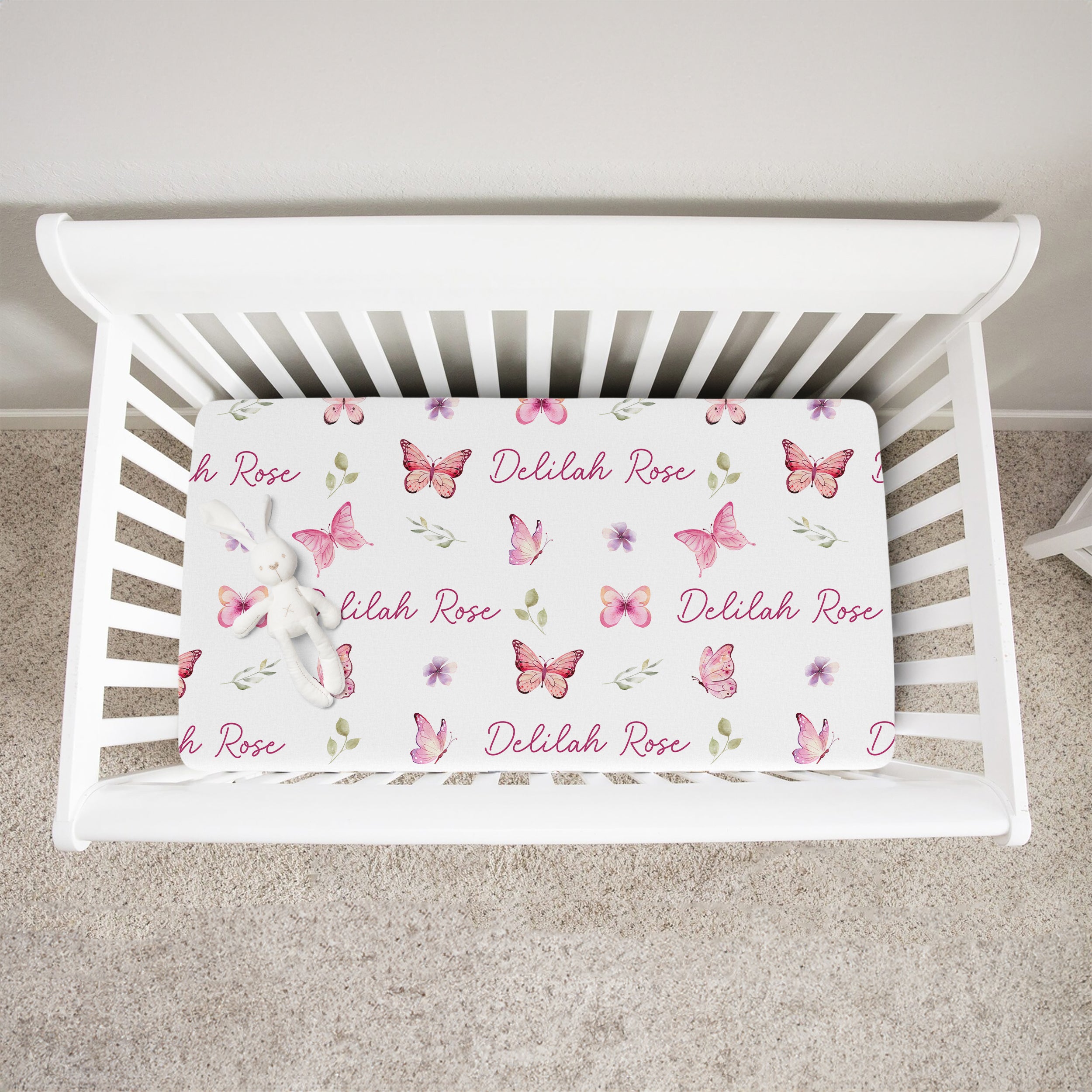 Personalized Crib Sheet in Pink Butterfly