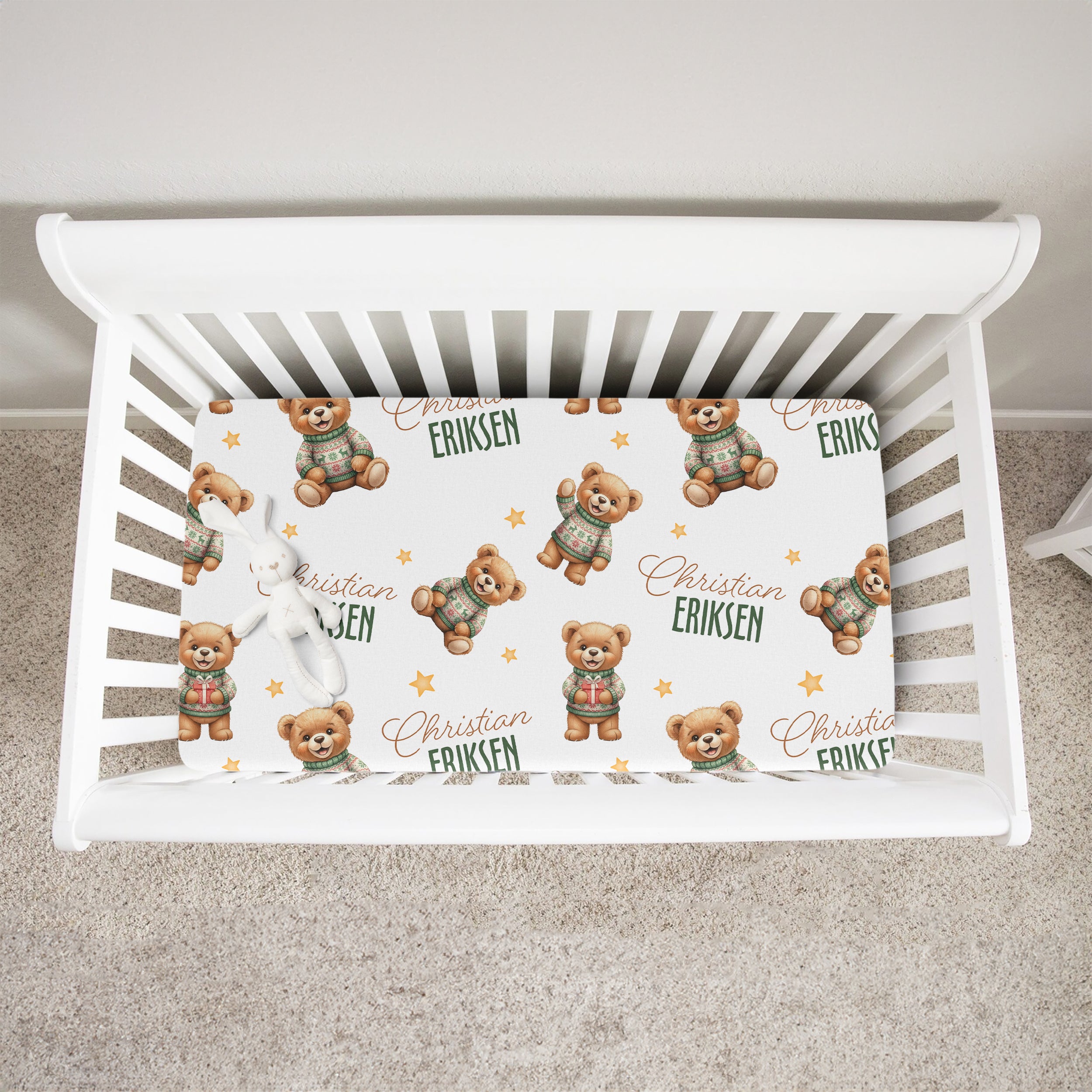 Cozy Bear Personalized Crib Sheet