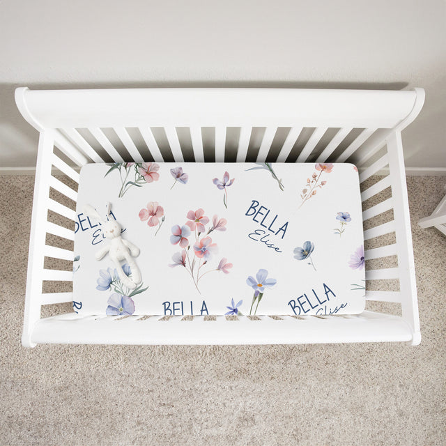 Personalized Crib Sheet in Pretty Wildflower