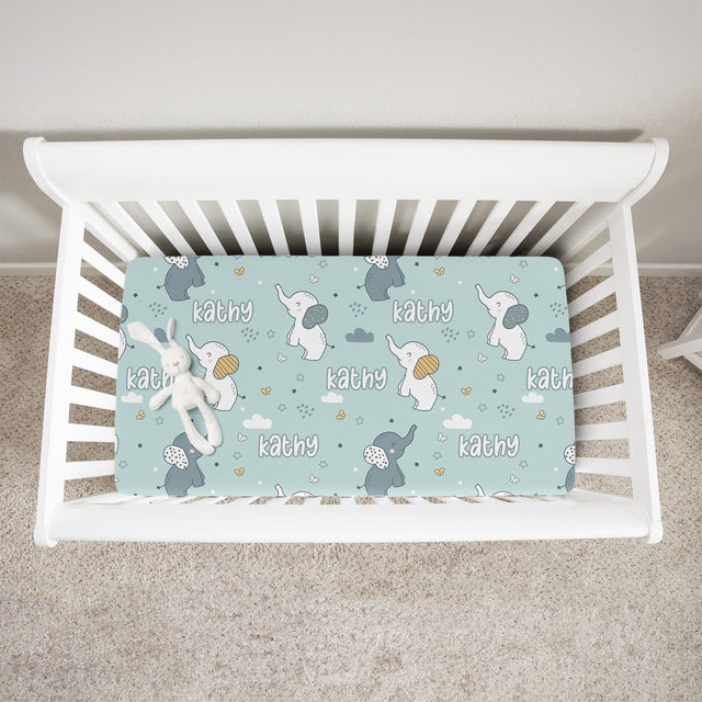 Personalized Crib Sheet in Elephant