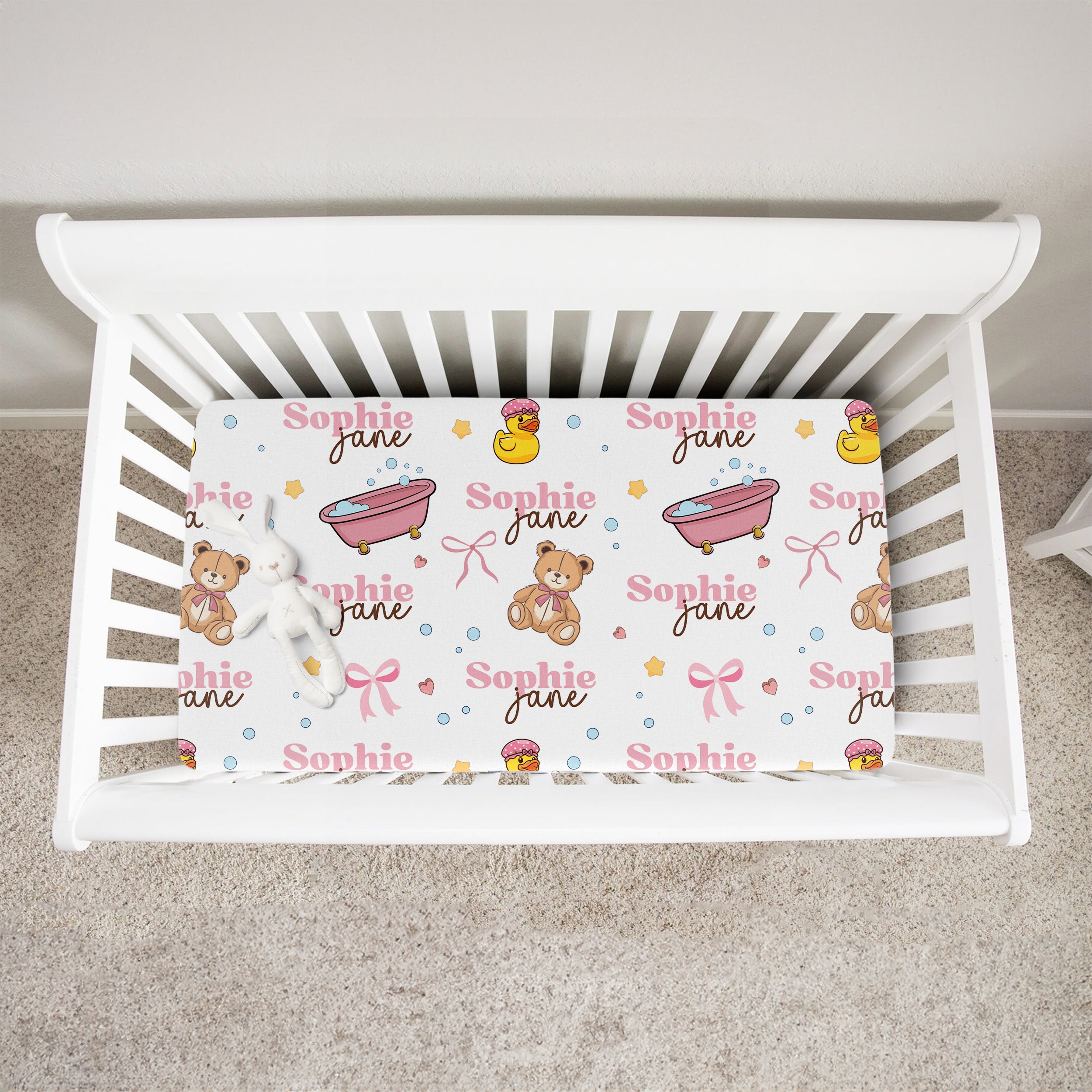 Personalized Crib Sheet in Bathtime Besties