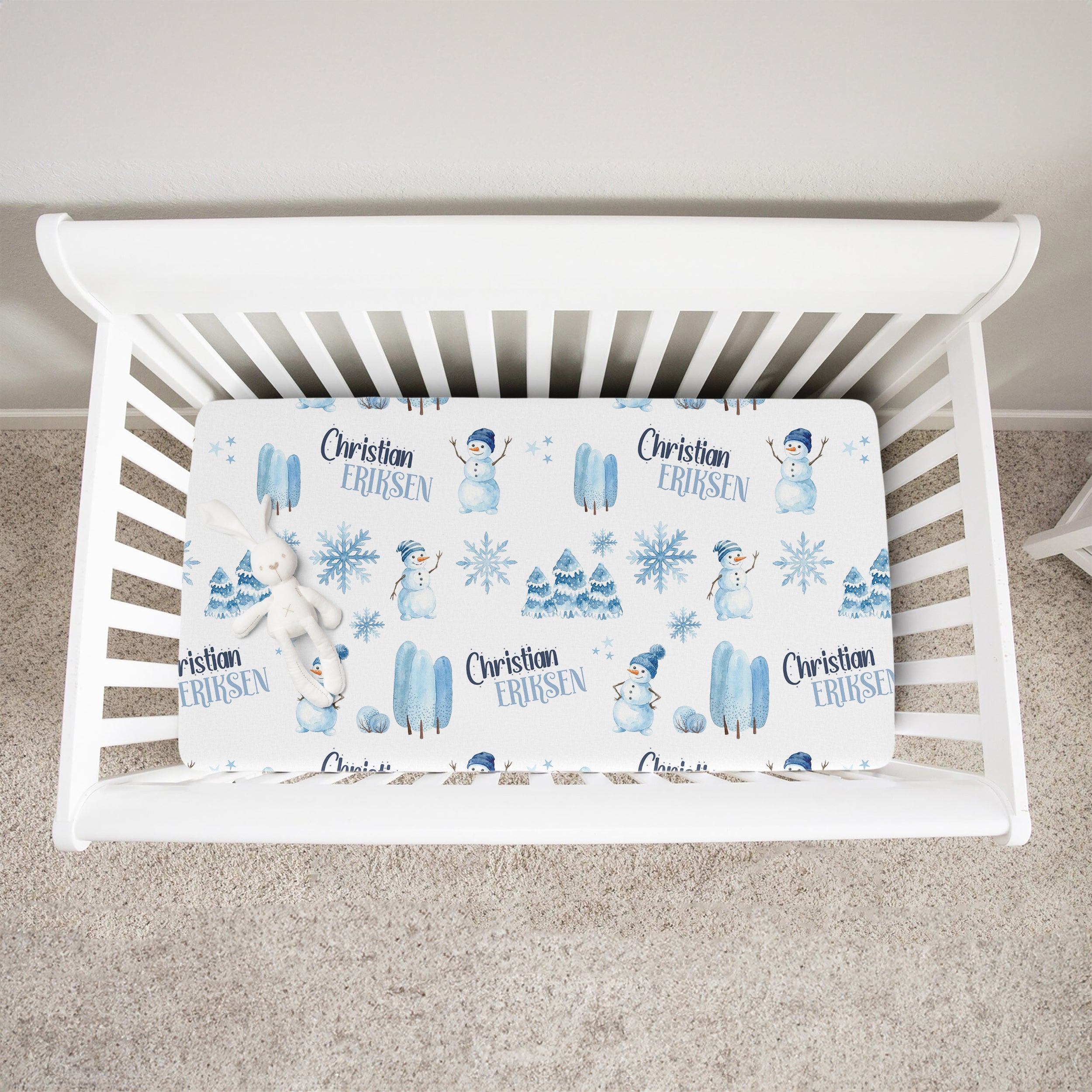 Personalized Crib Sheet in Snowman